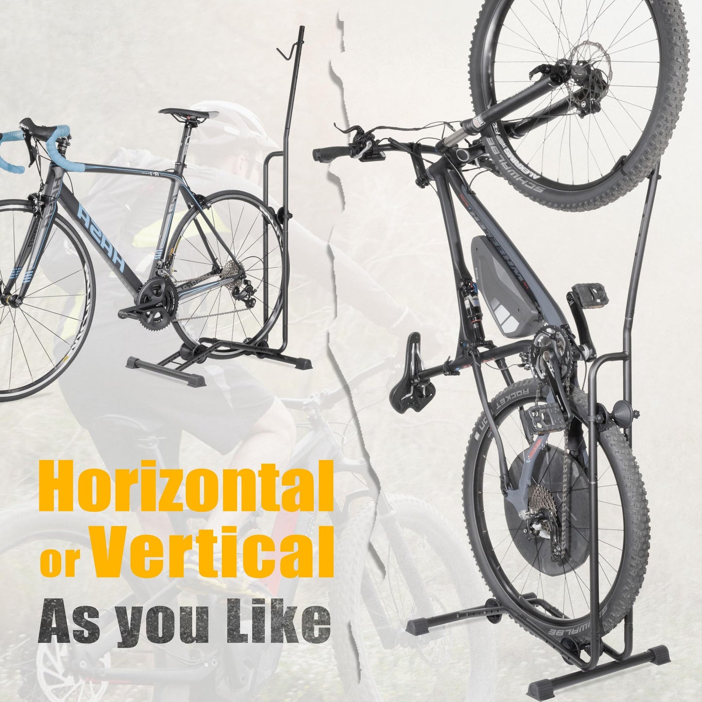 CyclingDeal Upright Bike Stand - Premium Quality Vertical & Horizontal Adjustable Bicycle Floor Parking Rack - for Storing MTB Road Bikes - up to 29” Wheel Size - for E Bike - 1 Bike