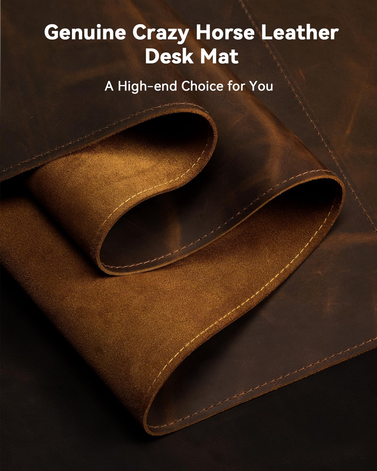 YSAGi Leather Desk Mat, 35.4"x17"Real Leather Desk Pad,2mm Thick Desk Blotter with Stiched line,Oil-Wax Feel Mouse pad and Self-Healing Laptop Pad for Home & Office(Classic Dark Brown)