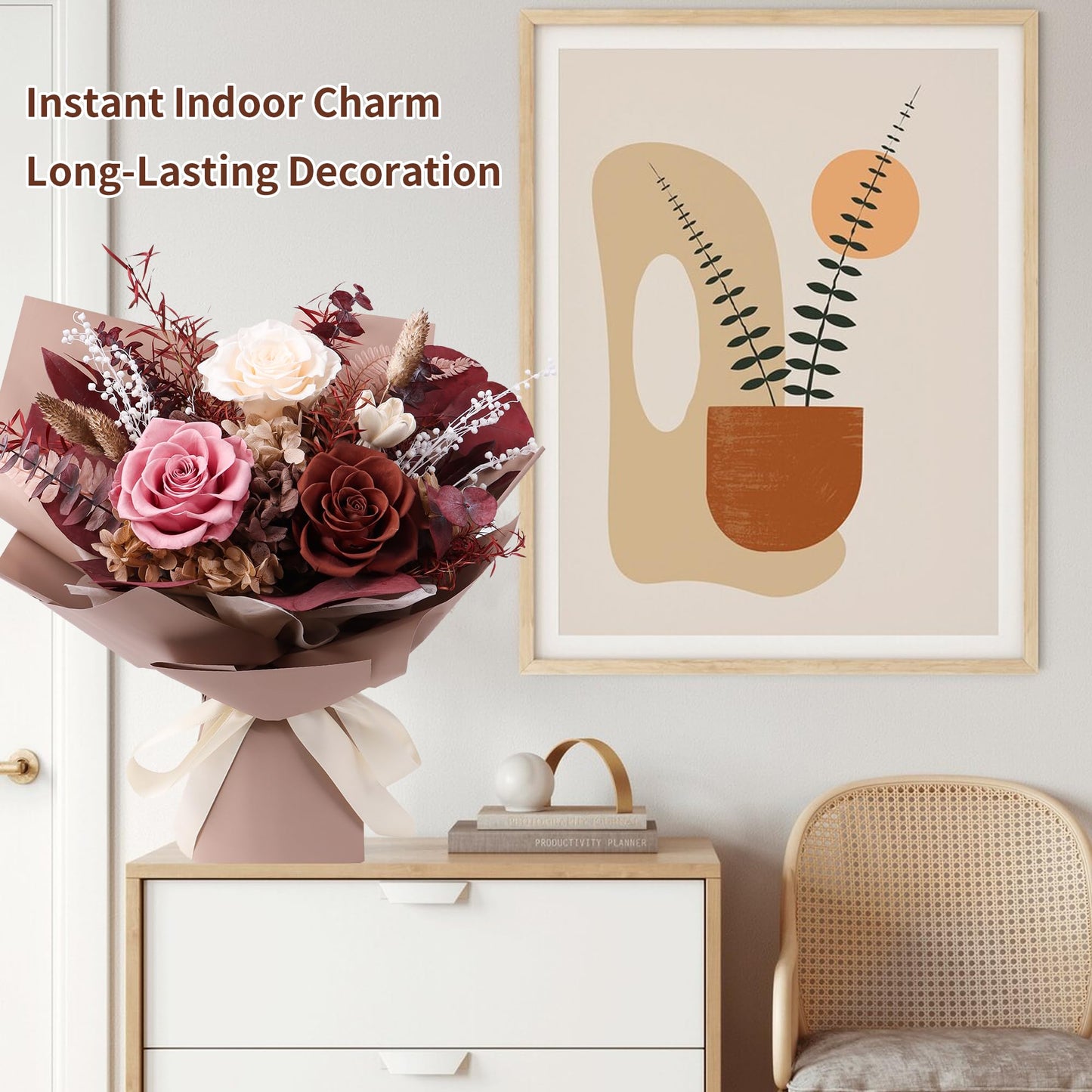 Gcchobv Preserved Flowers Bouquet, Real Eternal Flowers, Gifts for Women, Birthday Gifts for Mom Friends Her Girlfriend Sister, Valentine (Caramel)