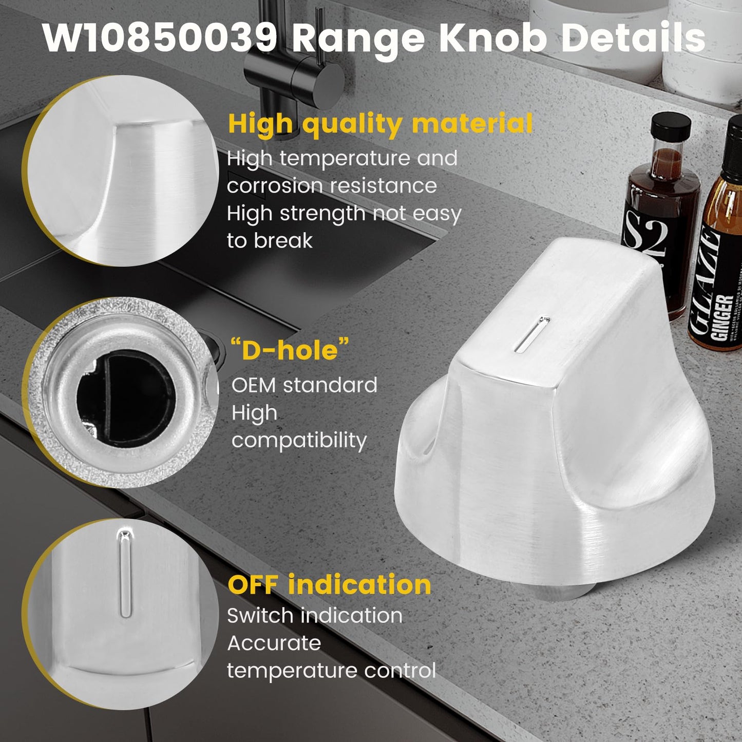 W11211501 Upgraded Gas Range Knob,Replace Whirlpool Part Knob W10850039, Compatible with Whirlpool Gas Range WEG745H0FS0 WEG745H0FH0 WEG745H0LZ0