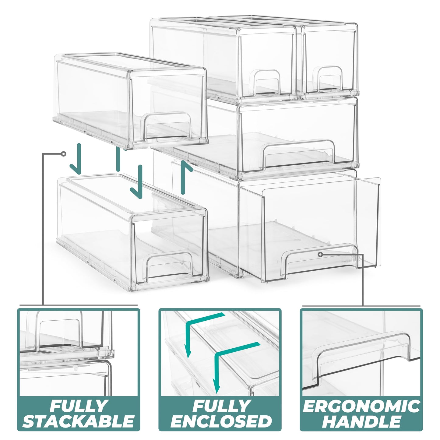 Sorbus Large Clear Stackable Storage Drawers – 2-Pack Plastic Organizer Bins with Handles – Stackable Pull-Out Storage Drawers for Closet, Pantry, Office, Bathroom, Craft, and Toy Organization