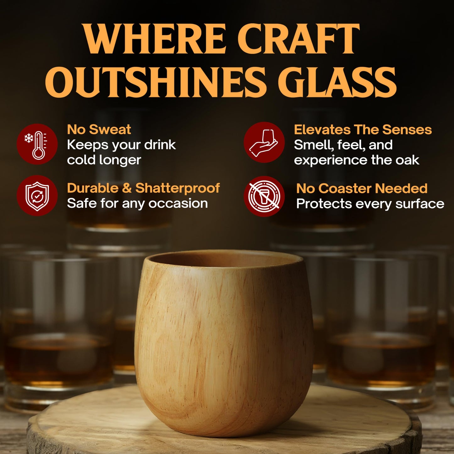 Oaksip The Original Wooden Bourbon Drinking Glass Bourbon Gifts for Men | Finished Wooden Old Fashioned Glass | Great Whiskey Gifts for Men, Dad, or Brother (2 Pack)
