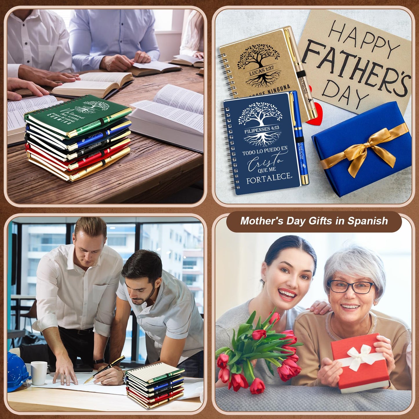 Sinload 40 Pcs/ 20 Set Father's Day Christian Gifts Bulk Prayer Journal Spiral Notebooks with Bible Verse Pen Tree of Life Scripture Notepad for Religious Church Men Dad Women (40, Spanish Classic)