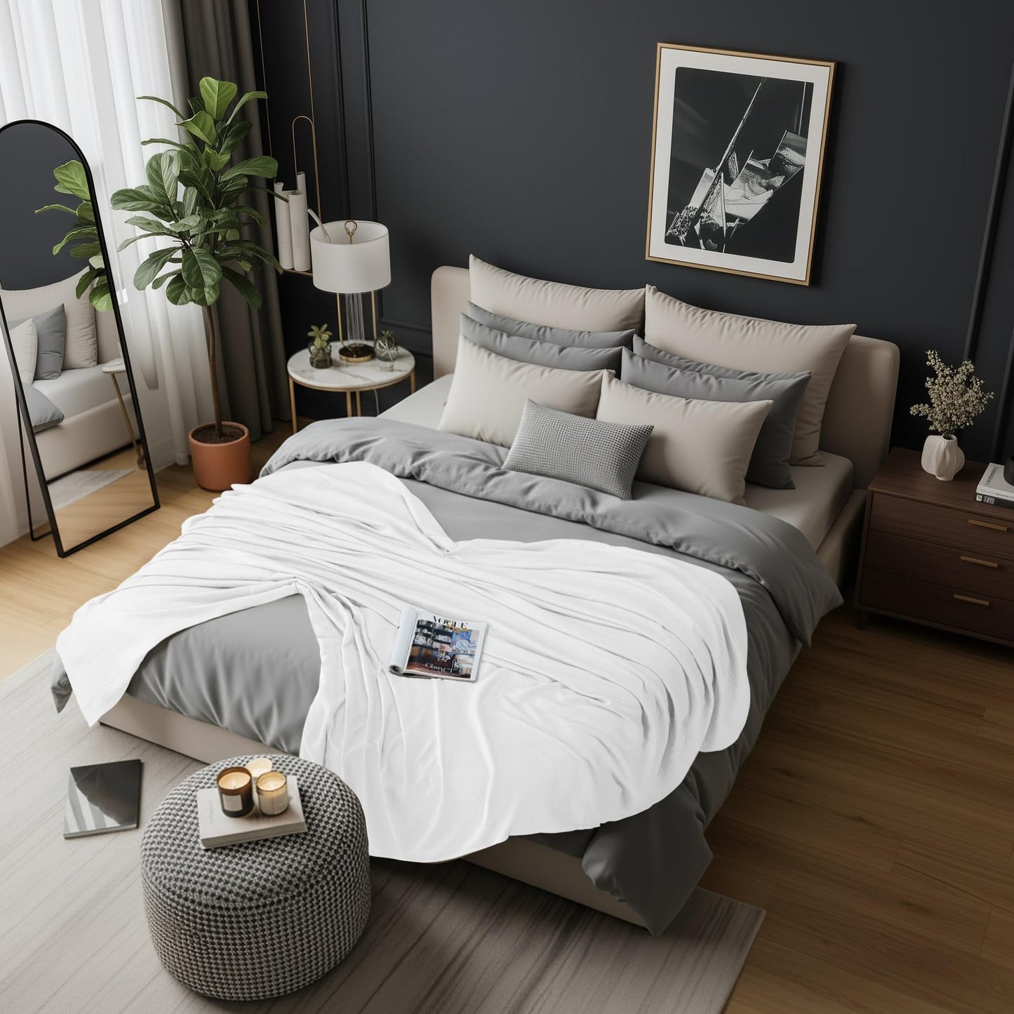 Utopia Bedding White Waffle Blanket Queen Size Soft Lightweight Breathable Cotton Blend Bed Blanket for All Seasons Luxury Throws for Bed Couch and Sofa
