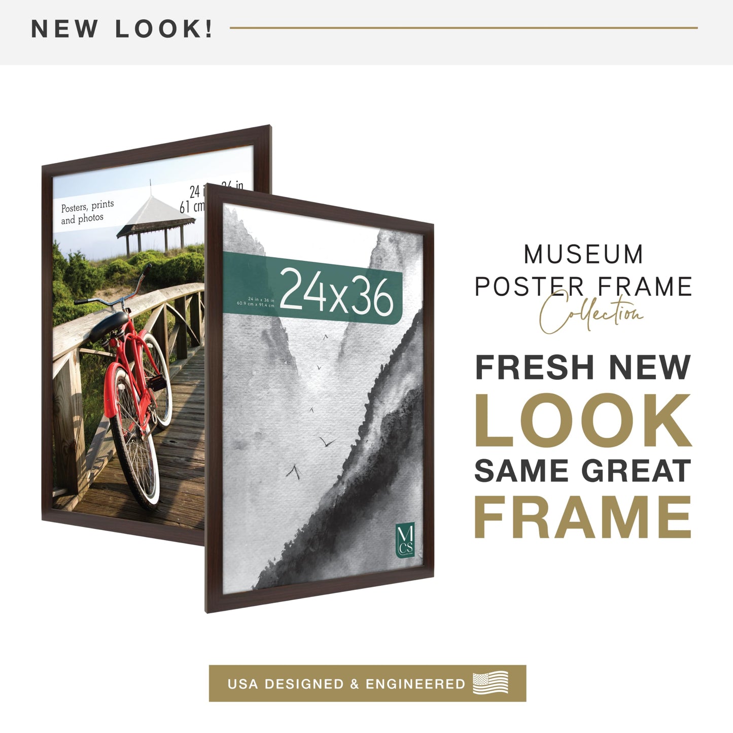 MCS Museum Poster Frame 24x36 Espresso Woodgrain, Vertical & Horizontal Wall Hanging Large Picture Frame for Photos, Posters & Art Prints (1-Pack)
