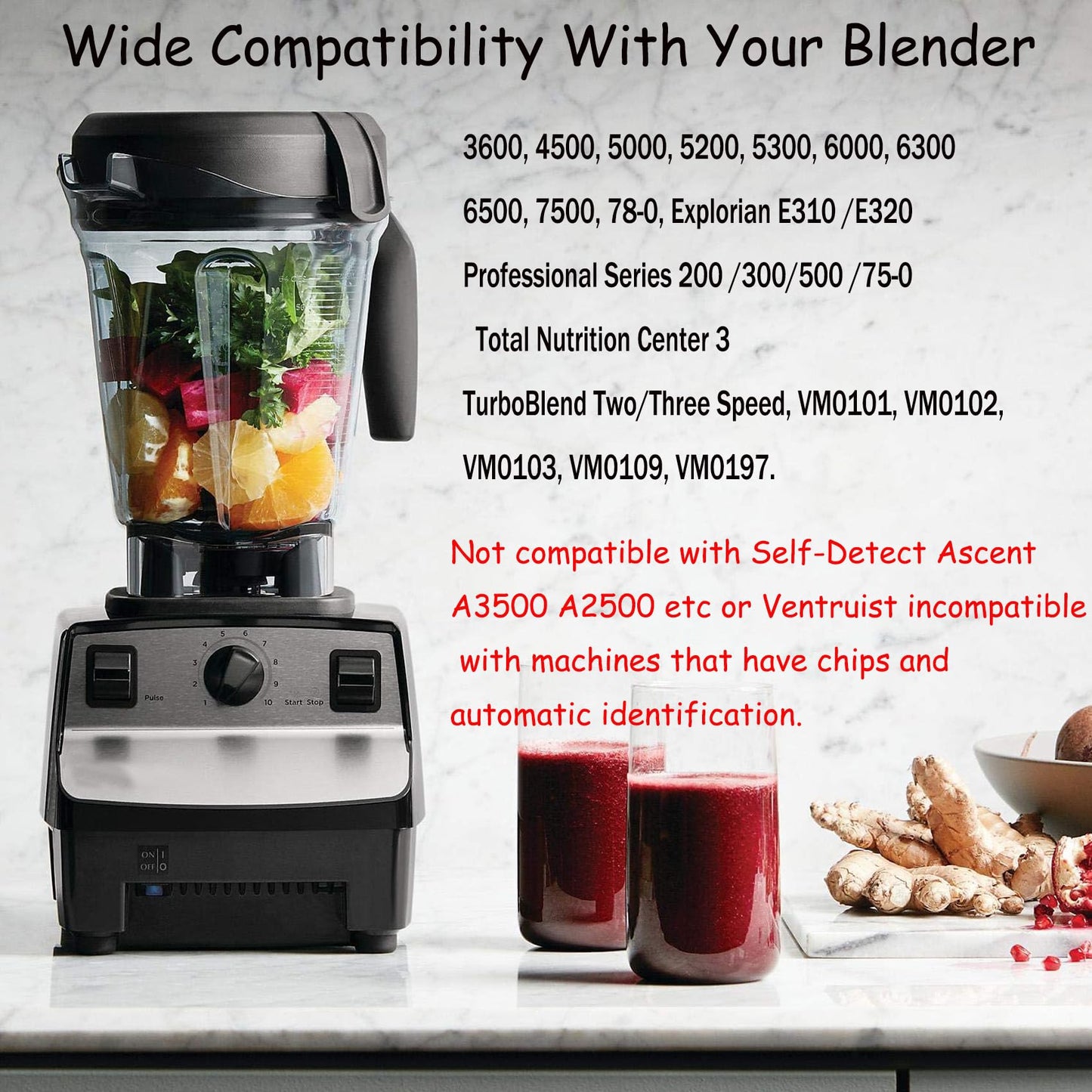 64oz Low-Profile Blender Pitcher, Blender Container Jar Cup,Compatible with Vit 780 75-0 75-00 5000 5200 Vm0102 Vm0103 Vm0197 E310 Pro/Commercial/Classic Series Blender, 10 Years warranty