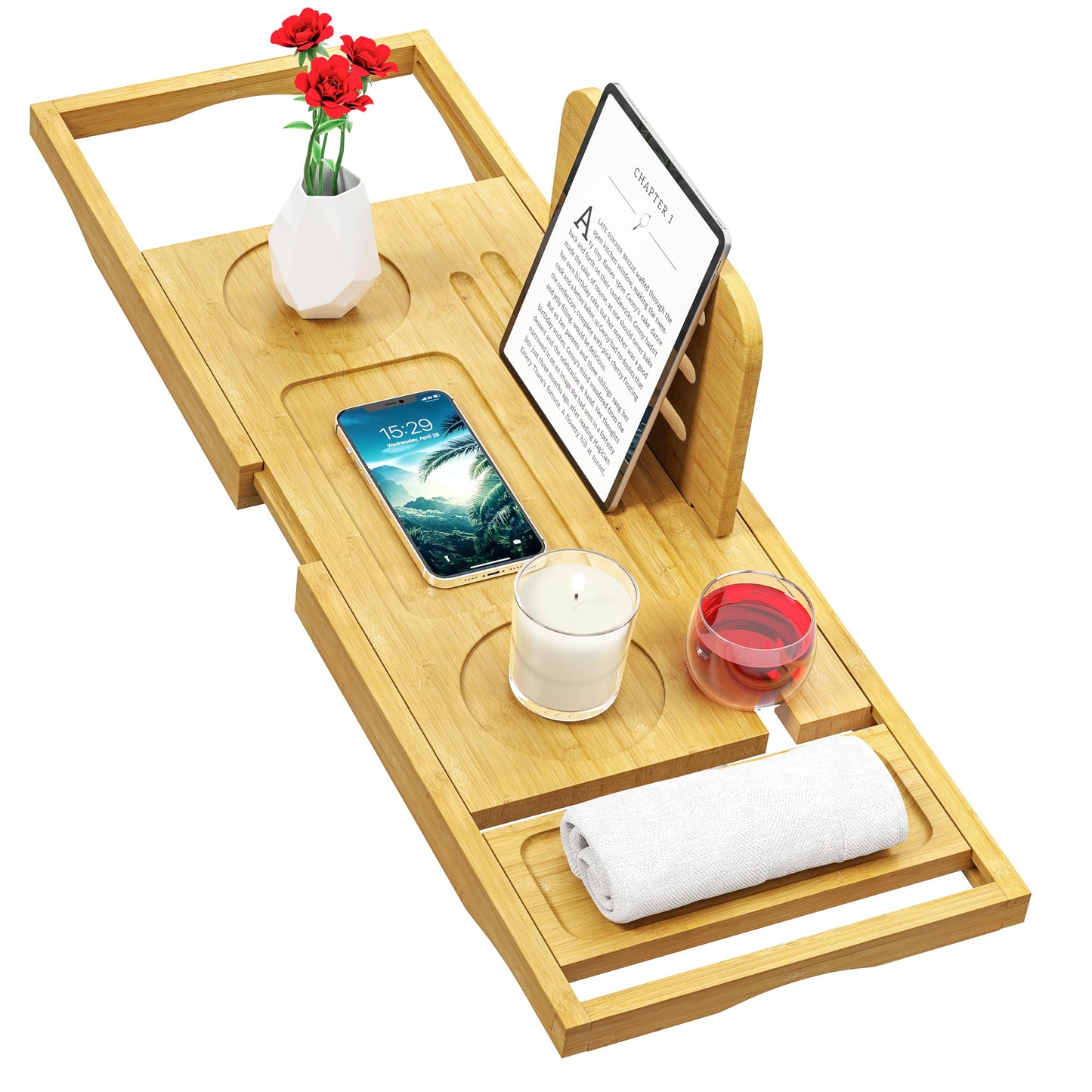 Banlilu Bathtub Tray - Bath Tray Expandable - Bath Tub Tray Table for Bathtub, Ajustable Size, Fits Most Tubs