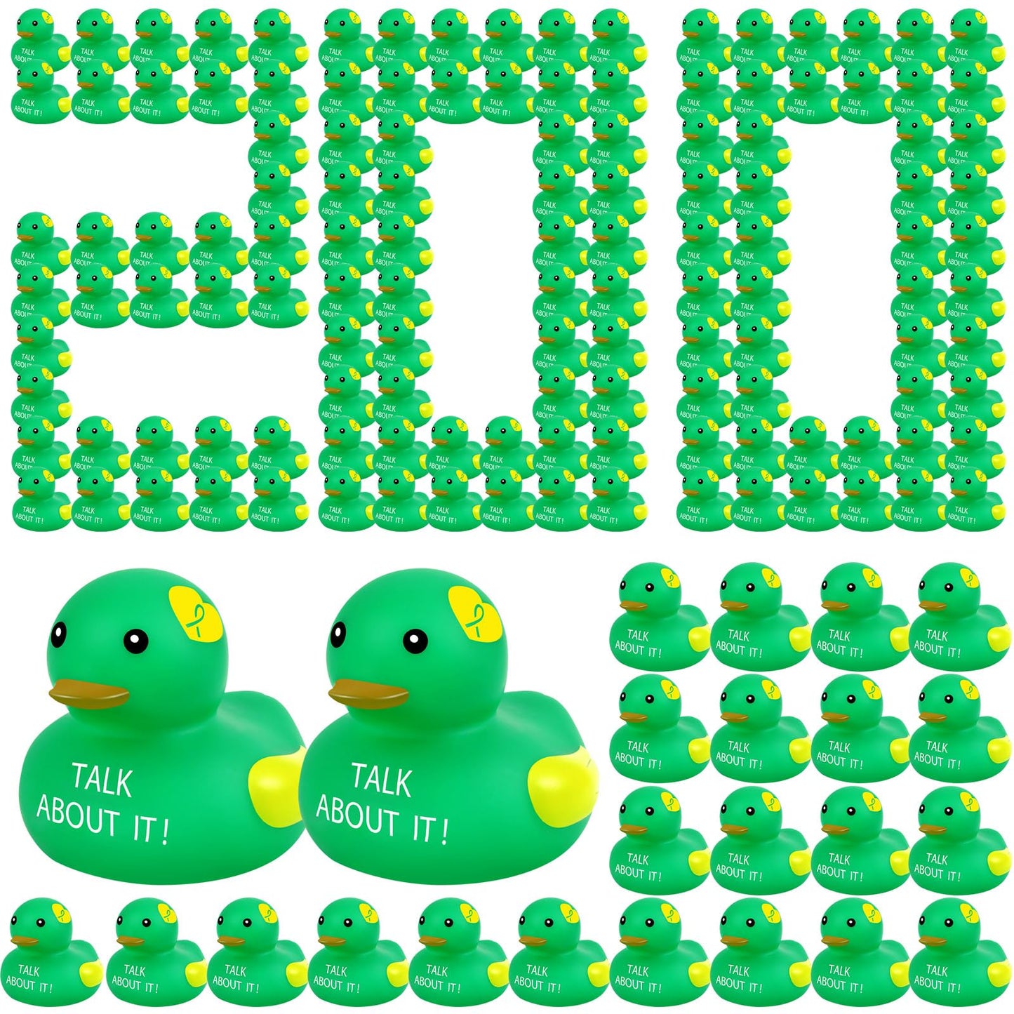 Deekin 100 Pcs Mental Health Rubber Duck Bulk Green Ribbon Mental Health Awareness Items Gifts for Self Care Adults Charity Office Therapist Favors