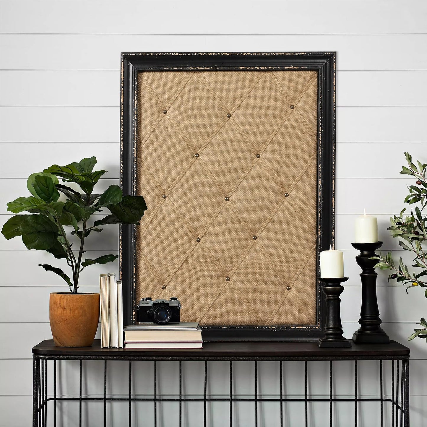 Vision Board Linen Bulletin Board Black Frame, 21"×27" Pin Boards Large Cork Boards for Walls, Rustic Message Board Decorative Memo Boards, Wall Mounted Display Picture Board for Home Office Decor
