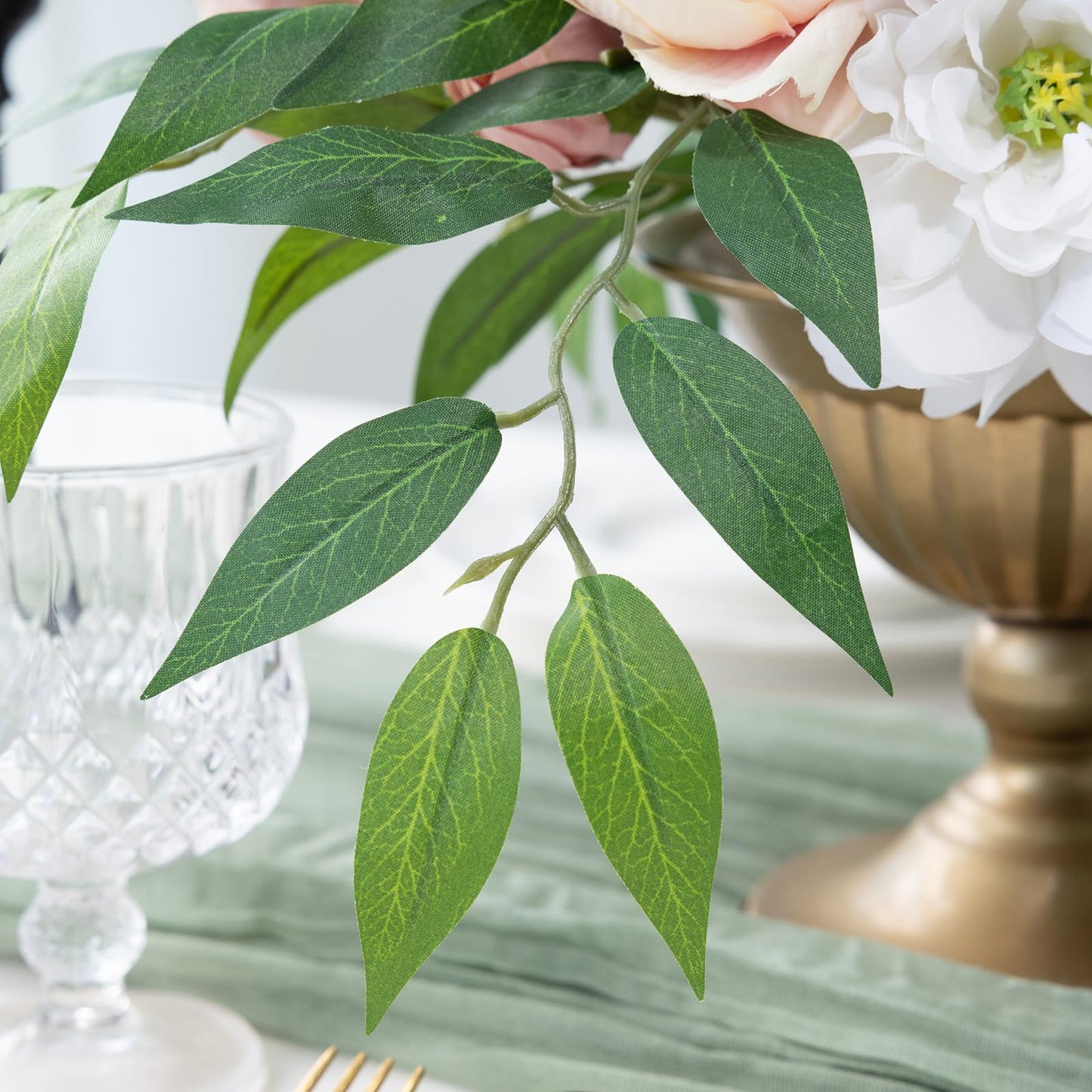 mizii 36pcs Italian Ruscus Artificial Greenery Stems Silk Green Leaves 20in Fake Spray Plants Stem Garland Greenery Decoration for Centerpieces Wedding Arch Flower Bouquet Table Room Wall Decor (36)
