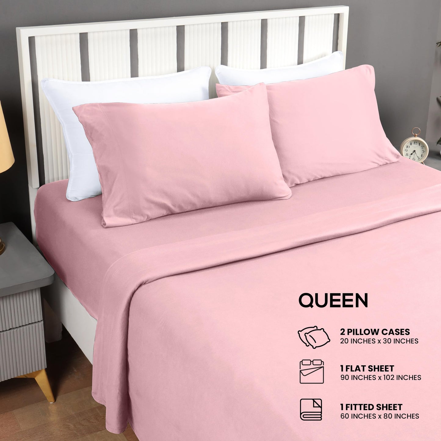 Utopia Bedding Queen Sheet Set - Jersey Knit Sheets 4 Piece – Cotton – Soft T-Shirt Stretchy Sheets (Pink)