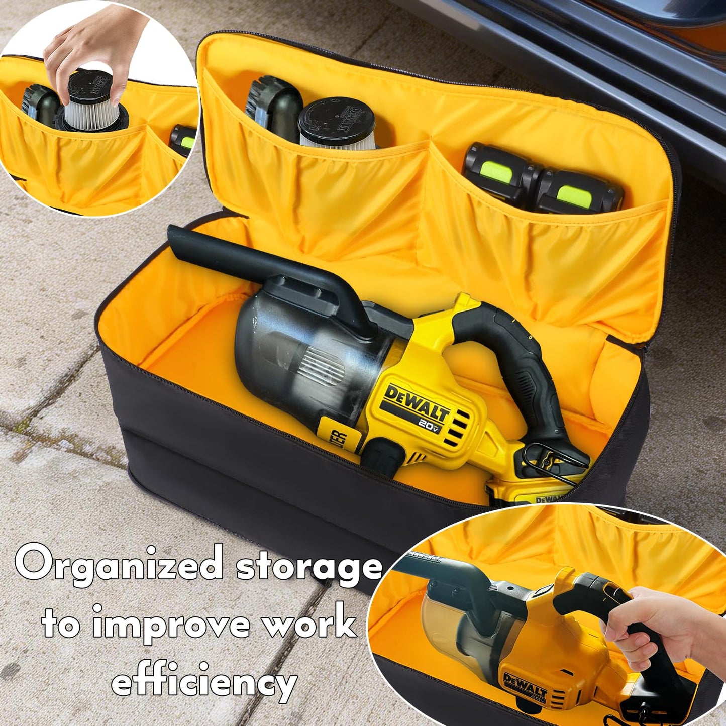 ZIORS Storage Bag Compatible with DEWALT 20V Handheld Vacuum Cordless DCV501HB,Carry Case for Car Handheld Vacuum,Large Capacity Travel Case for Accessories,Bag Only