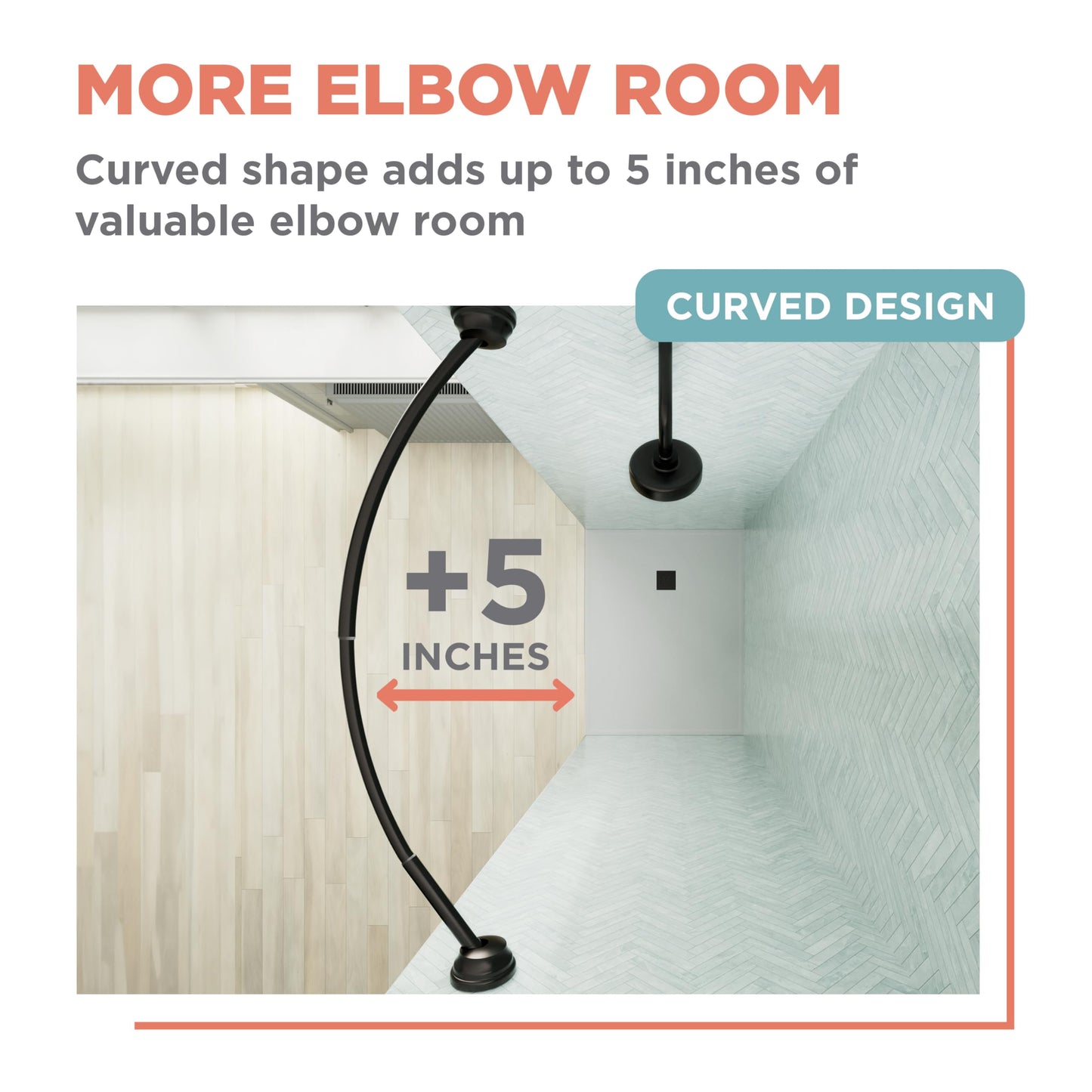 Zenna Home No Drill Curved Shower Curtain Rod, 32 - 40 Inches Adjustable Shower Rod for Small Tubs or Showers, Easy Install, Choice of No Drilling Tension or Wall Mount, Rustproof, Bronze
