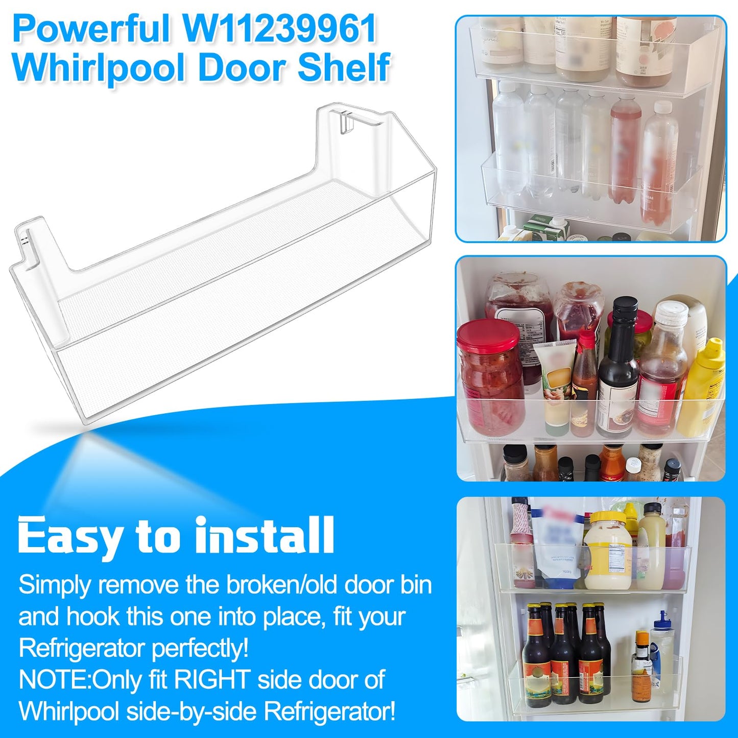 [2 PACK]UPGRADED WRS315SDHZ08 WRS325SDHZ08 WRS315SDHM01 WRS321SDHZ00 WRS321SDHZ08 Refrigerator Door Shelf Bin Compatible with W11239961 Whirlpool Refrigerator Door Shelf Part W10900538 Fridge Door Bin
