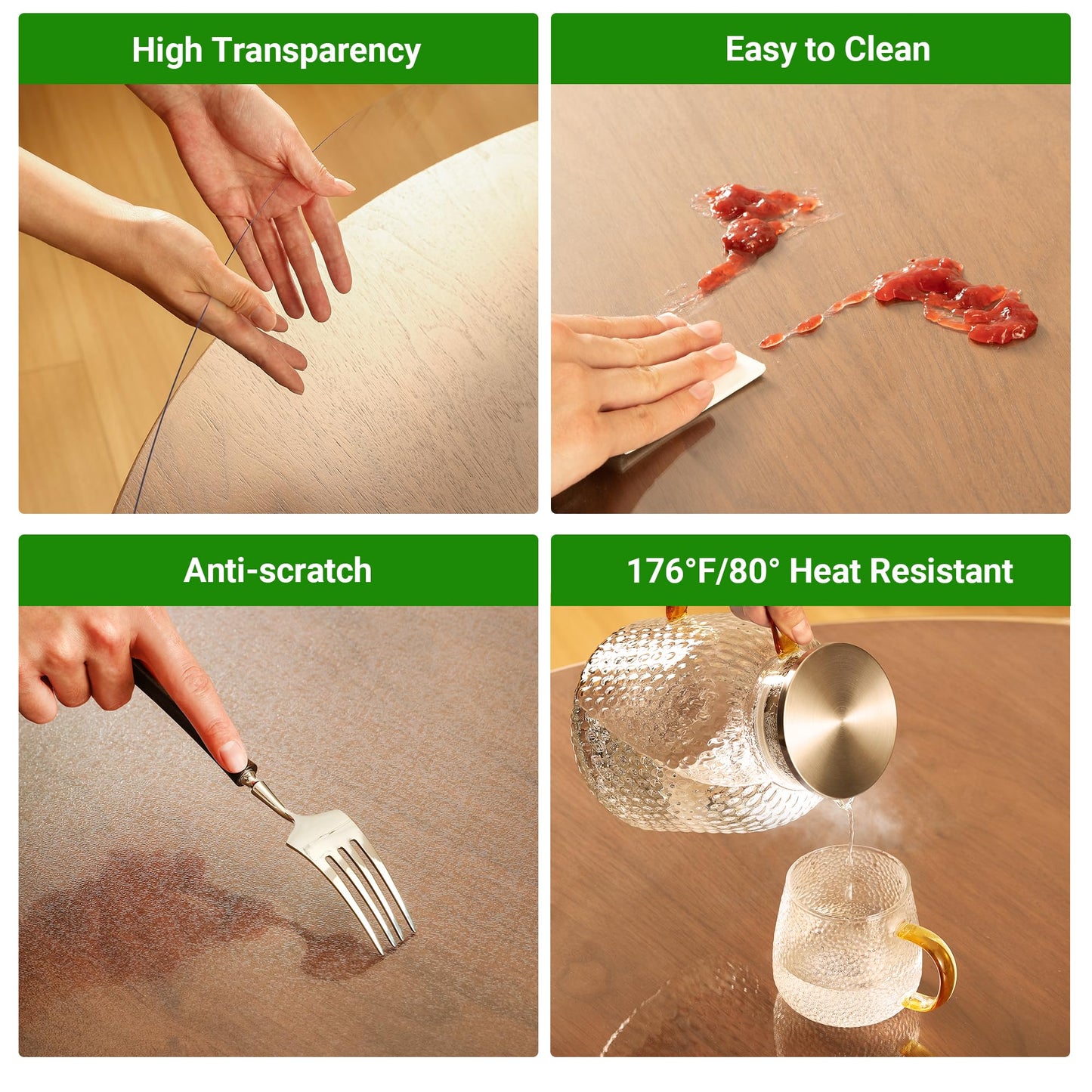 ETECHMART Clear Round Table Cover Protector 42'', 2.0mm Thick Vinyl Waterproof Transparent Protector, Non-Slip Heat Resistant Clear Plastic Cover for Coffee Table Hard Floor
