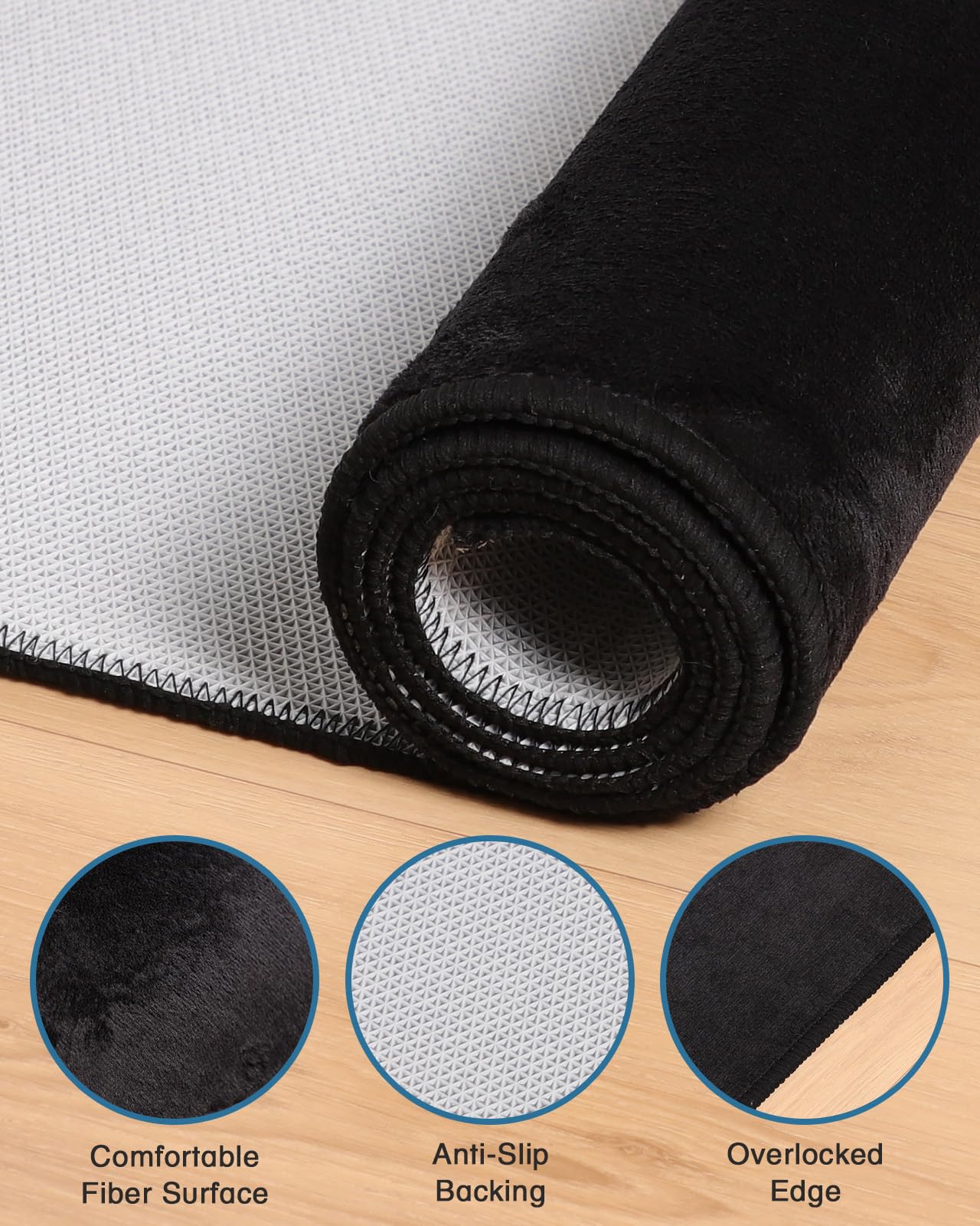 FUNMAT Office Chair Mat for Hardwood Floor, 51"x63" Flannel Fabric Large Chair Mat for Hard Floors, Non-Slip Under Desk Rug for Rolling Chairs, Soft Floor Protector Area Rug for Home Office, Black