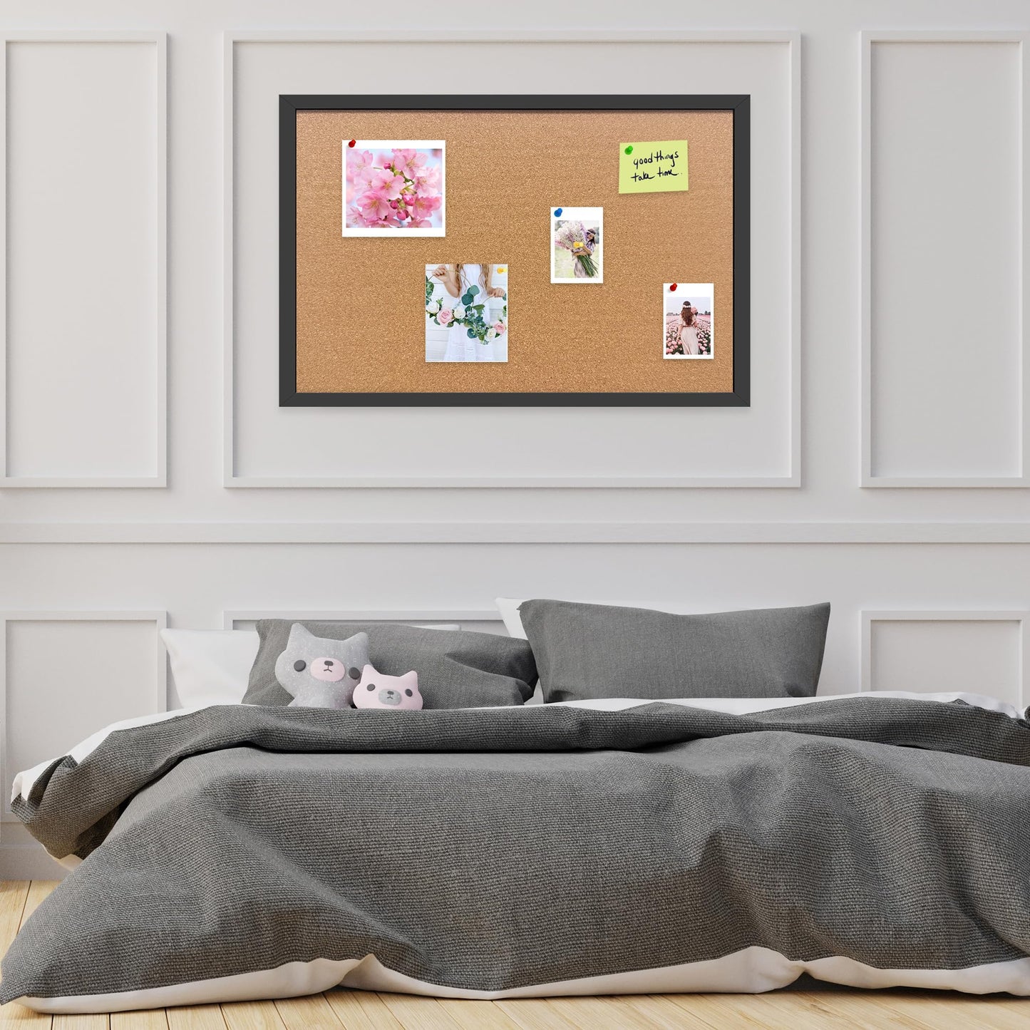 Yunihome Cork Bulletin Board, 36x24 Inches Hanging Cork Board Wooden Framed with Pins for Wall, Dorm Room, Office, Home Decor – Natural Cork & Black Frame