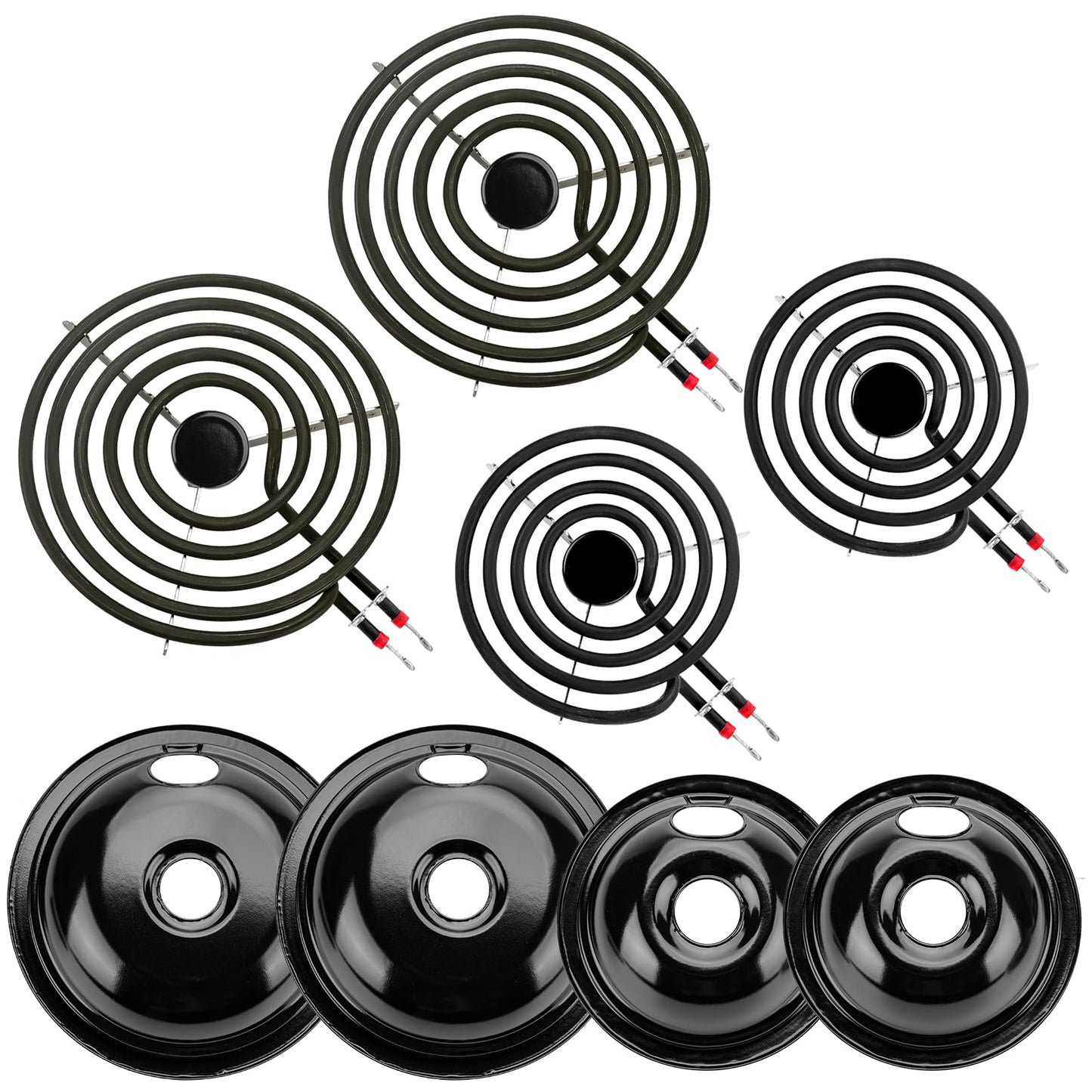 5304430149 5304430150 Black Porcelain Drip Pan Set & MP22YA Electric Range Burner Element Unit Set by Cenipar-Compatible with Frigi-daire Ken-more Cros-ley Tap-pan Range Oven/Stove