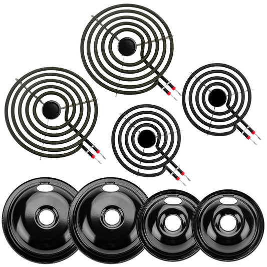 5304430149 5304430150 Black Porcelain Drip Pan Set & MP22YA Electric Range Burner Element Unit Set by Cenipar-Compatible with Frigi-daire Ken-more Cros-ley Tap-pan Range Oven/Stove
