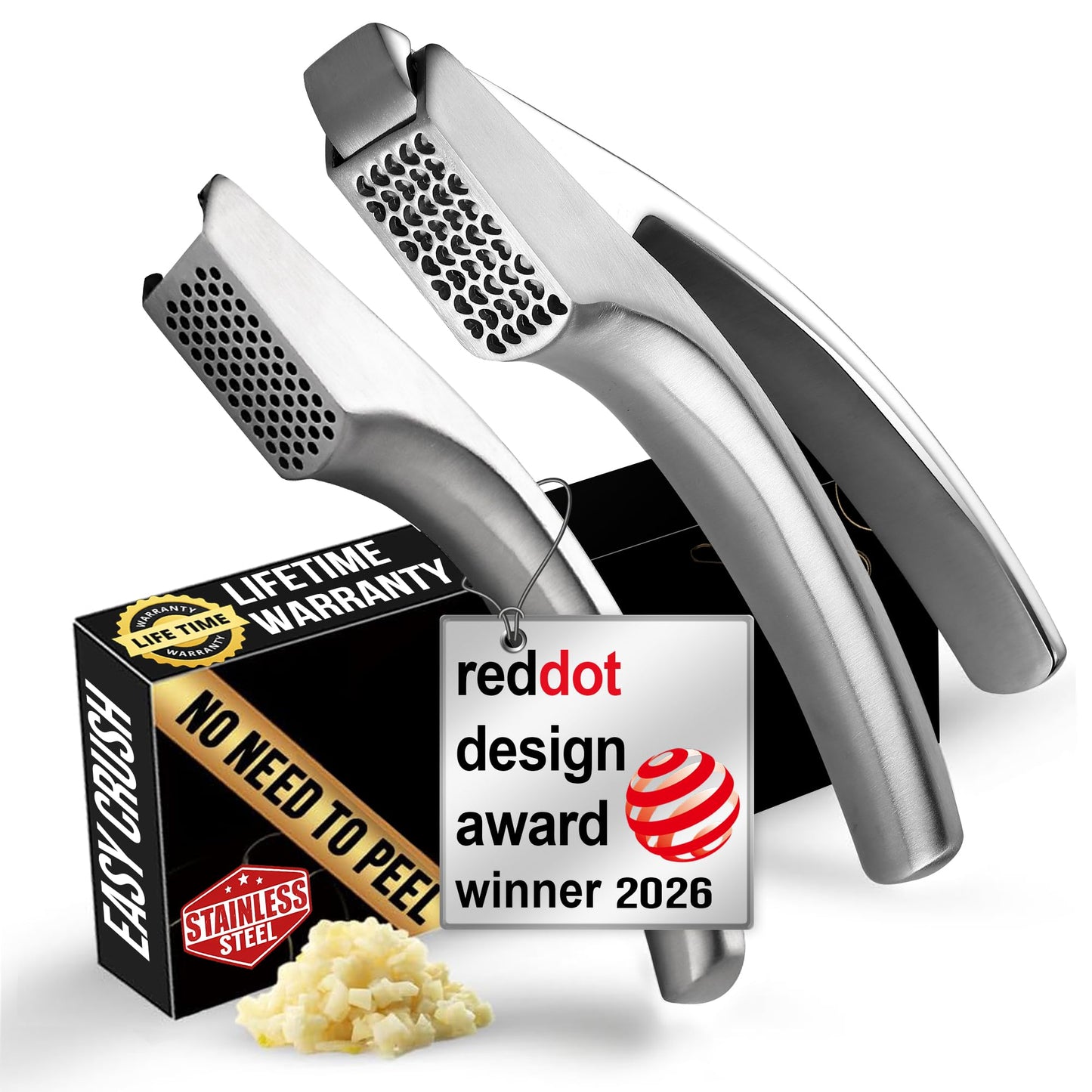 Lifetime Replacement Garlic Press Stainless Steel No Need to Peel Detachable Handles for Coarse & Fine Mincing-Premium Garlic Mincer Tool, Easy to Clean, Dishwasher Safe Garlic Crusher