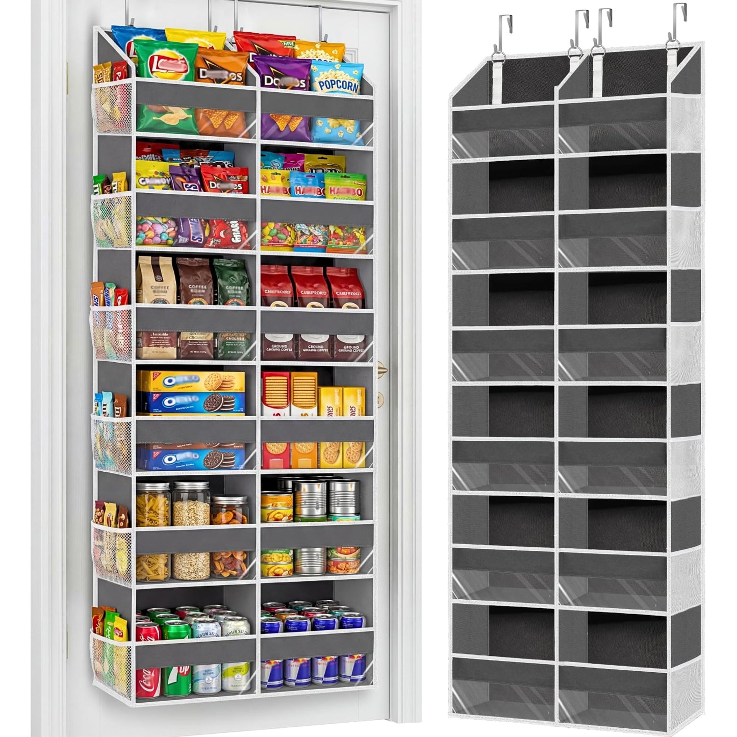 Over the Door Organizer 6 Tiers, Extra Large Behind Door Storage of 12 Compartments, 80 lbs Weight Capacity Hanging Storage Organizer with Clear Window Kids Toys, Shoes, Diapers, Room storage