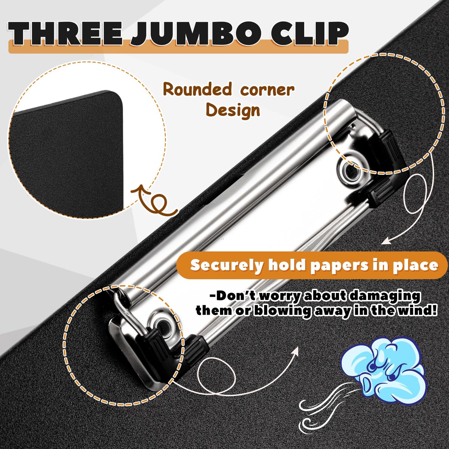Tenceur 4 Pcs Extra Large 11x17 Clipboard - Horizontal Three Clip Plastic Clipboard for School, Office, Home & Teachers