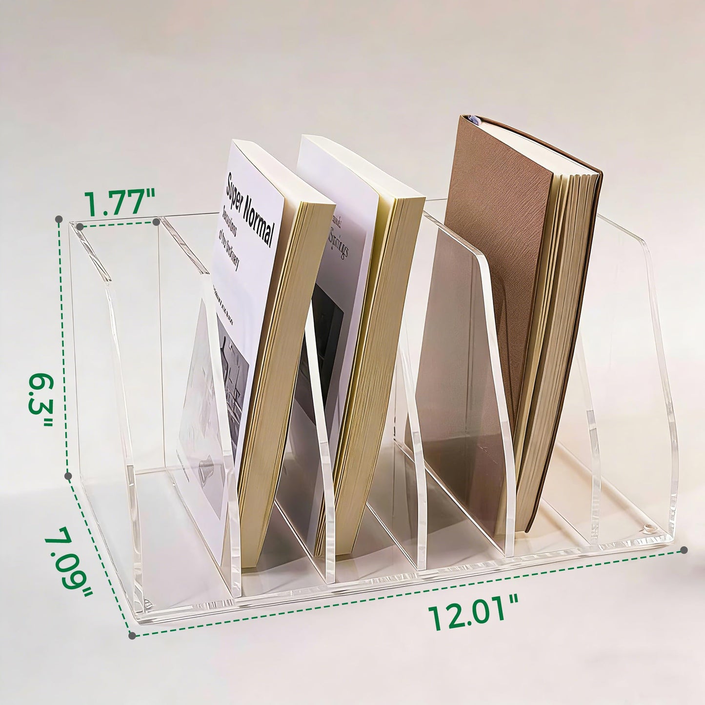 AIMOLLY Acrylic Magazine File Holder, 6 Vertical Compartments Desk Document Sorter Organizer, Clear Folder Rack Binder for Office/Home/Classroom, for Documents, Tablet, Magazines, Books & Accessories