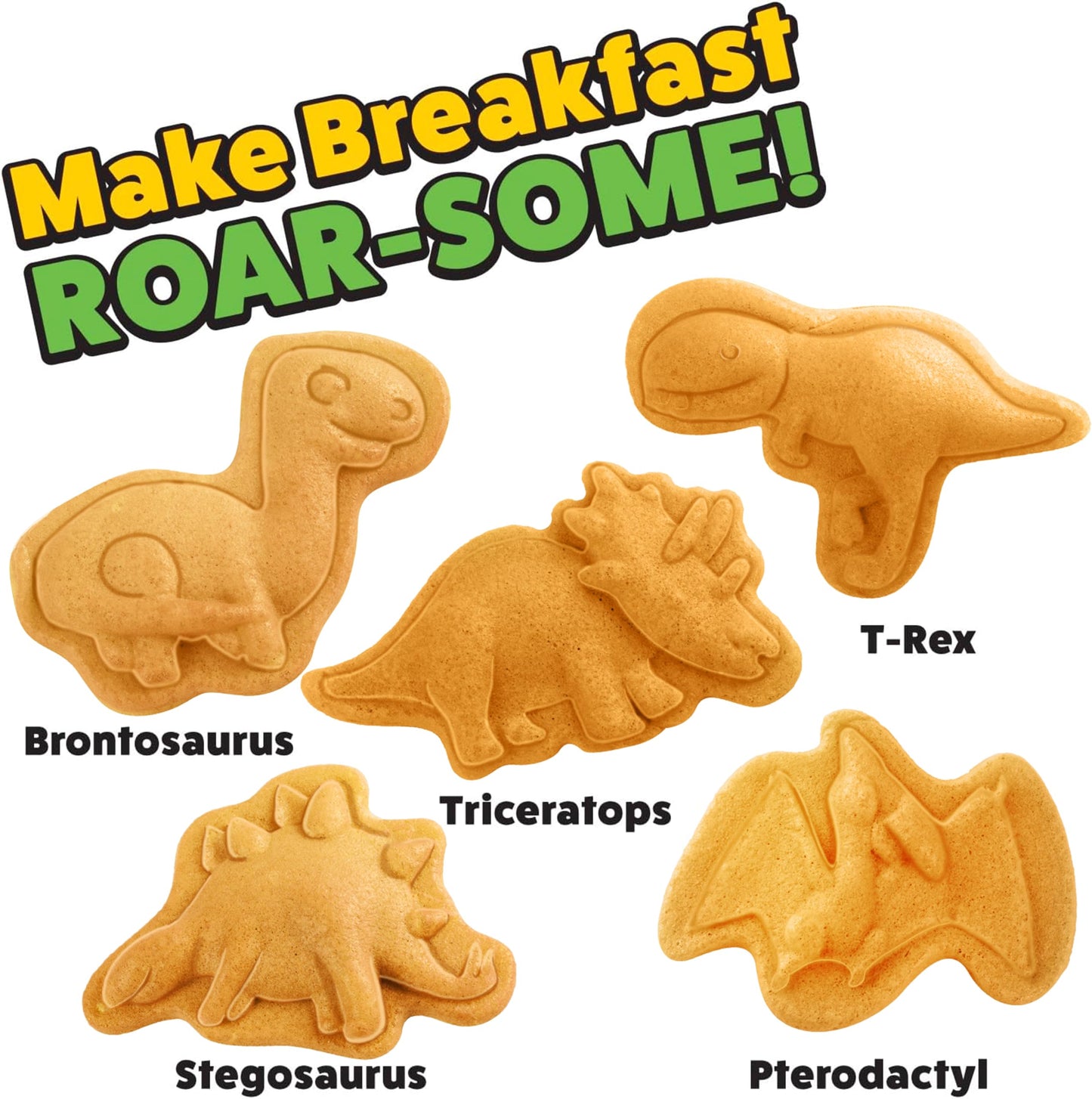 Dinosaur Mini Waffle Maker- Fathers Day Fun, 5 Different Double Sided 3D Shaped Dinos in Minutes- Kid Adult Breakfast w Novelty Pancakes, Electric Baker, Non-Stick Waffler Iron w Recipes, Gift for Him