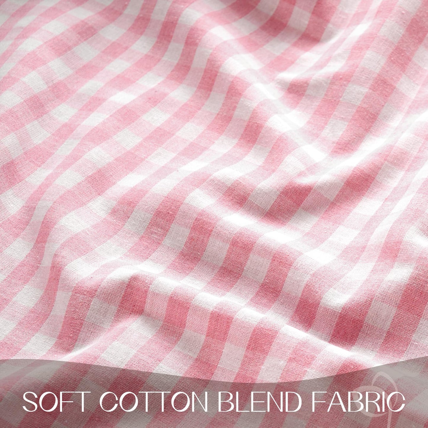 Romanstile Gingham Ruffled Tablecloth Rectangle - Waterproof Linen Cotton Checkered Table Cloth, Outdoor Plaid Table Cover for Picnic, Camping, Party - 60 x 84 Inch, Pink