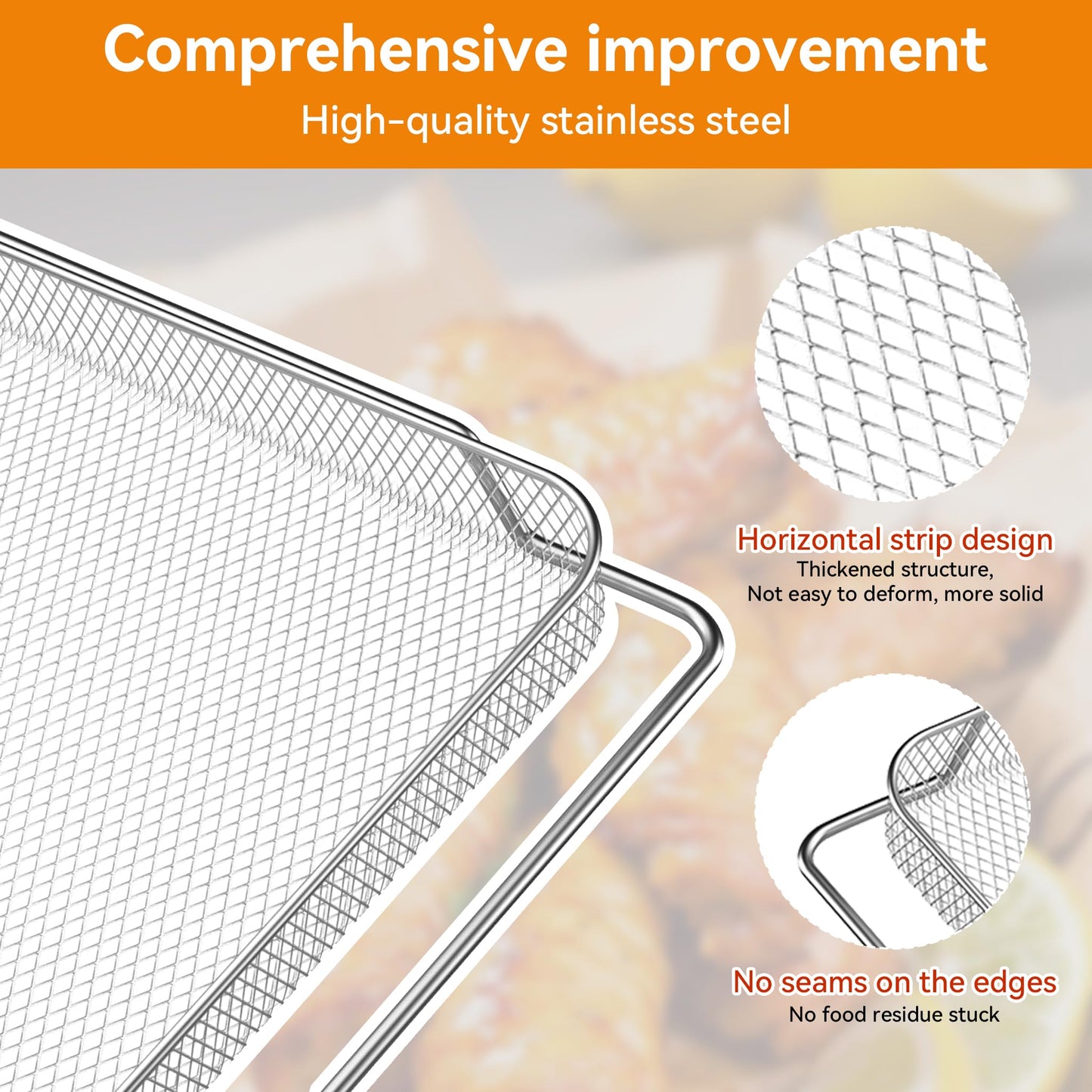 Air Fryer Basket for Breville Smart Oven Air Fryer Pro, 3pcs Stainless Steel Mesh Baskets Air Fryer Accessories, Mesh Tray for Oven, Microwave Ovenro (for Breville:16.5"D x 12"W x 1.1"H)