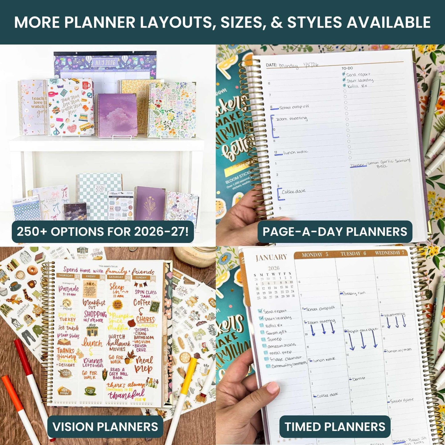 bloom daily planners 2026-2027 Planner (8.5” x 11") 13 Month Academic Year Organizer (July 2026 - July 2027) - Weekly & Monthly Agenda Book with Stickers & Tabs - Bows