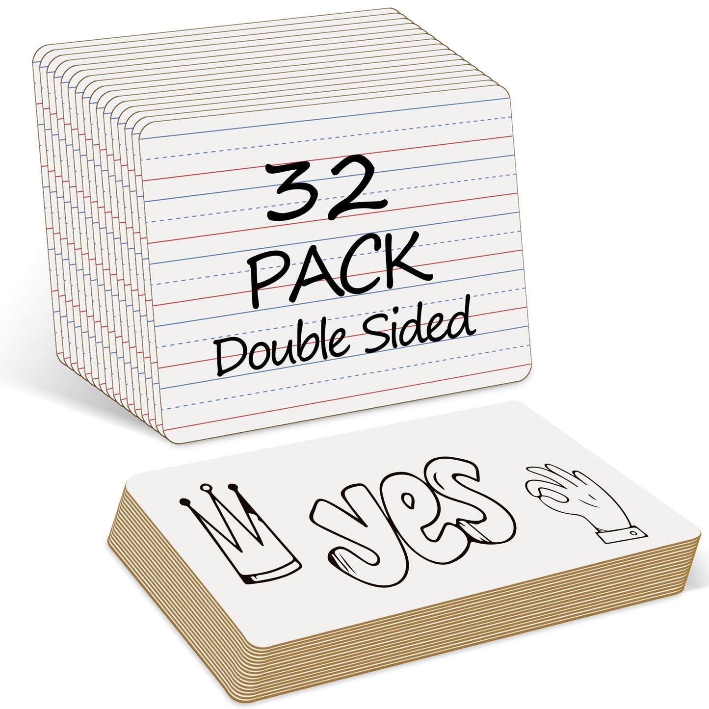 JUSTPAT 32 Pack Dry Erase Boards, 9"x12" Double Sided Small Whiteboards with Lines for Kids, Education Teacher Classroom Bulk, Mini Portable Drawing Writing White Boards Lined Lapboards for Students