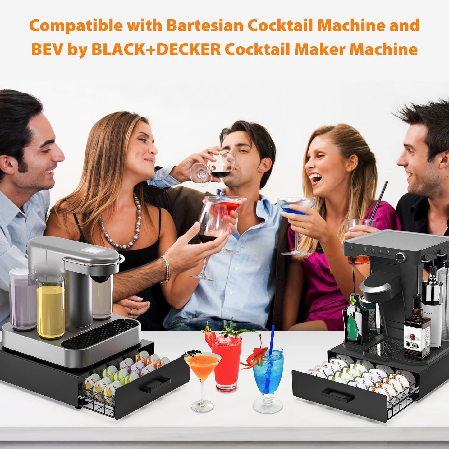 ZECENN Storage Drawer for Bartesian Pods, Cocktail Pod Holder for Bartesian Capsules Compatible with Bartesian Cocktail Machine, Hold 40 Pods, Countertop Organizer Bar Accessories- Black