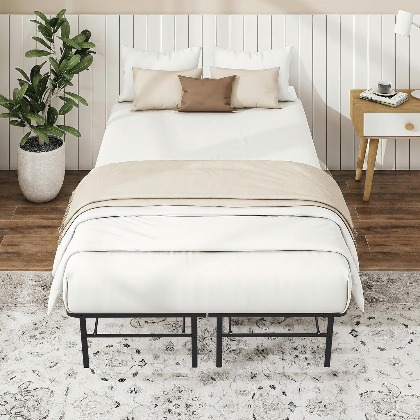 MAKE CHANGES Foldable Full Size Bed Frame，Metal Platform with 14" Underbed Storage, Heavy Duty，Noise Free,Easy Foldable Assembly, No Box Spring Needed,Black