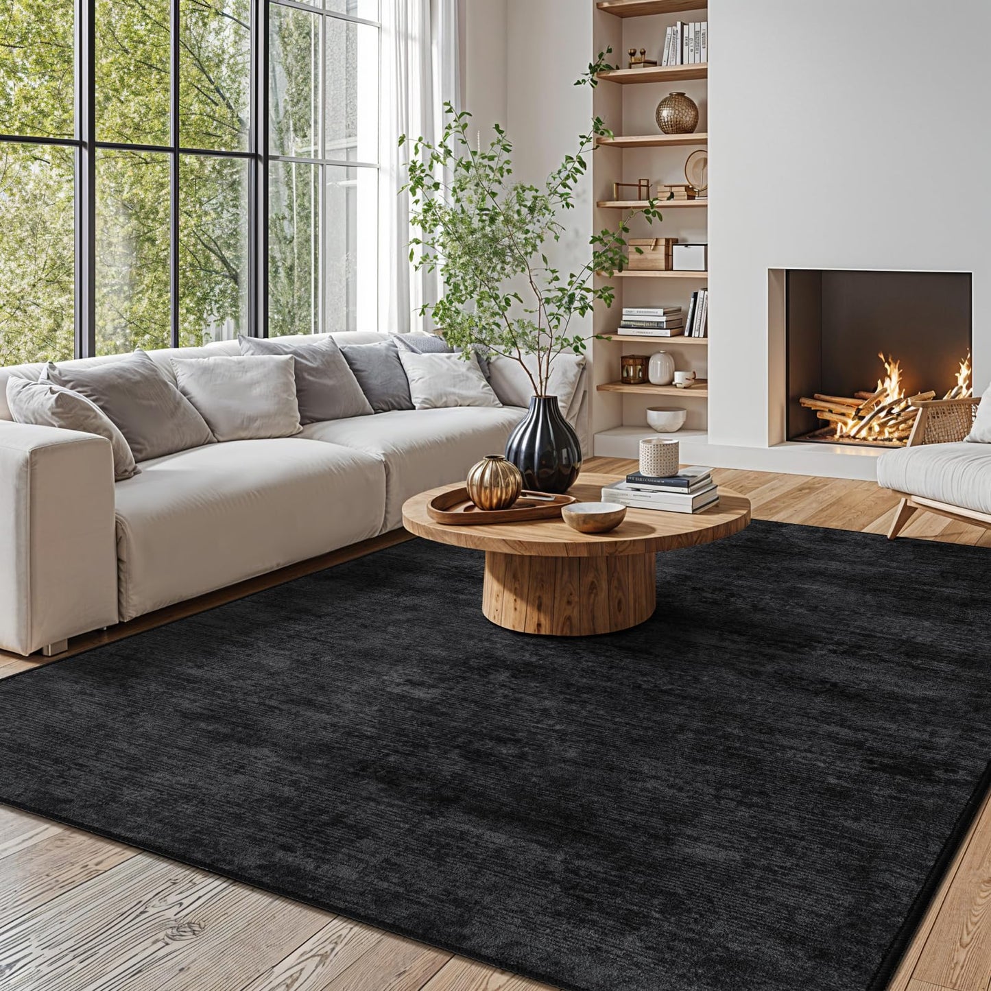 LIANLAM Washable Rug 5x7 Area Rugs for Living Room - Stain Resistant Non-Slip Backing Boho Rug for Bedroom,Durable & Ultra-Thin Vintage Large Area Rug(5x7,Black)