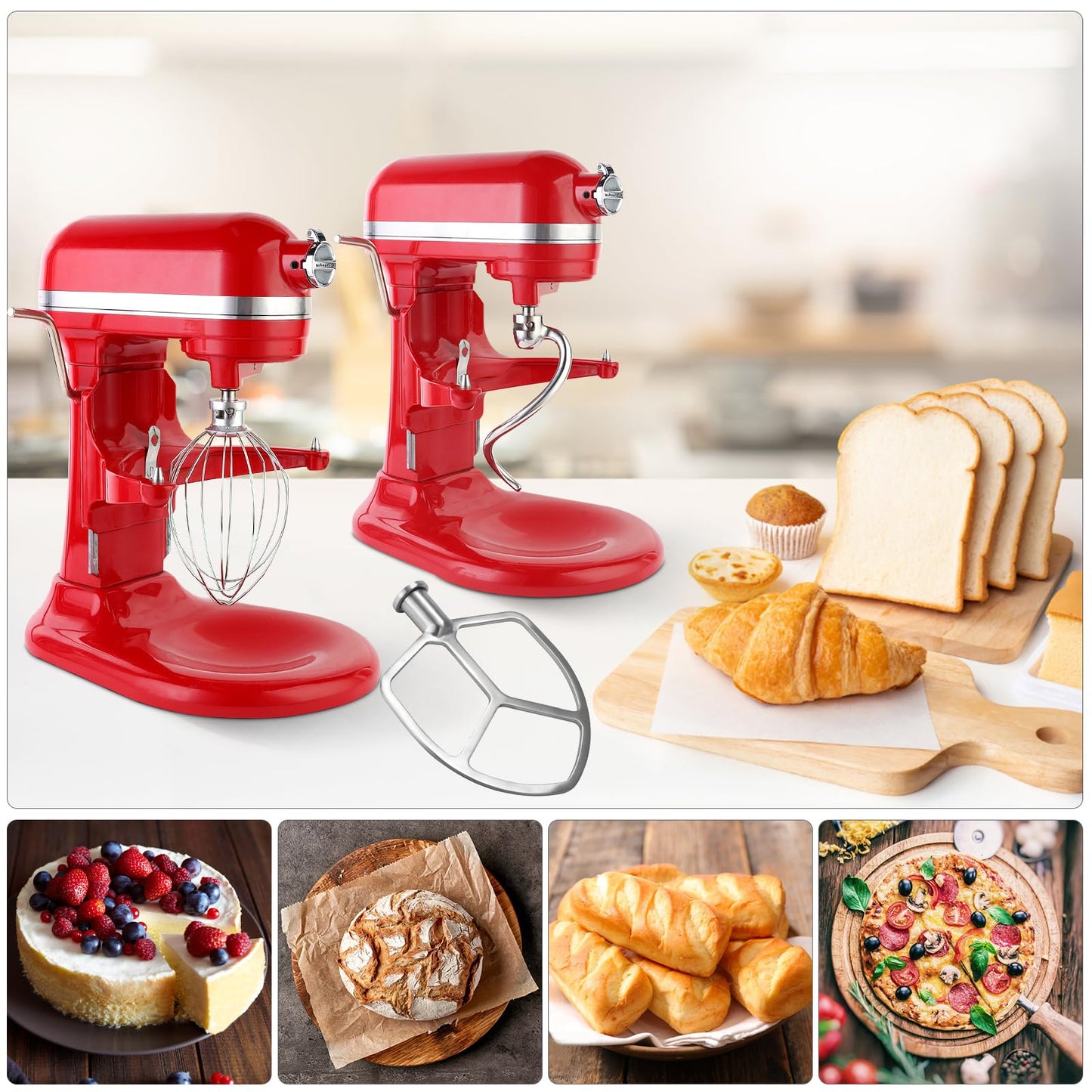 Stainless Steel 3 Piece kit Attachments，Dough Hook 6 Wire Whisk Flat Beater Compatible with KitchenAid 5 Plus -6QT Mixer，Bowl Lift Stand Mixer Accessory，Rust Resistant，Dishwasher Safe