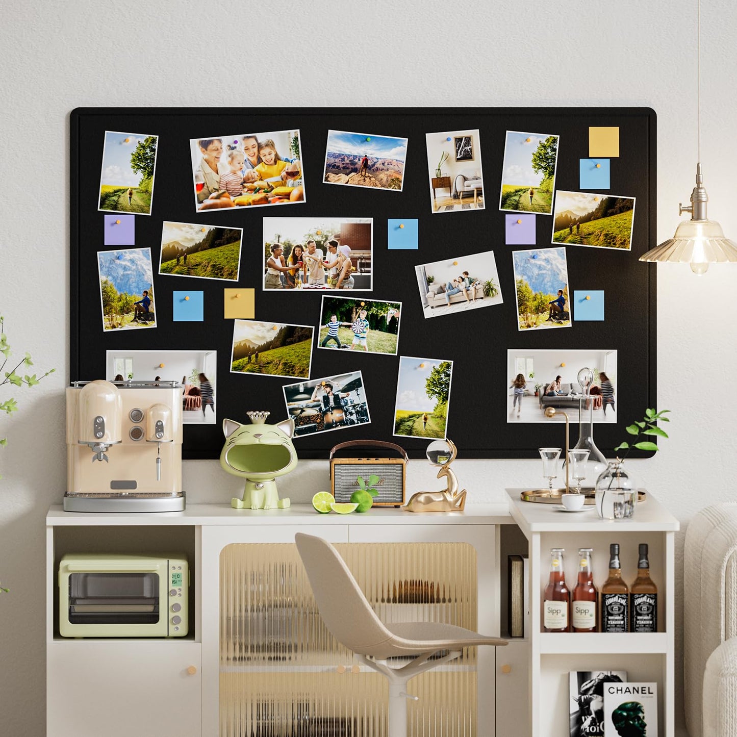 MaxGear Extra Large Bulletin Board 60" x 36", Foldable Felt Board Vision Board Supplies, Cork Board for Office, Home, School, Small Pin Boards for Walls Decorative Display Board Black