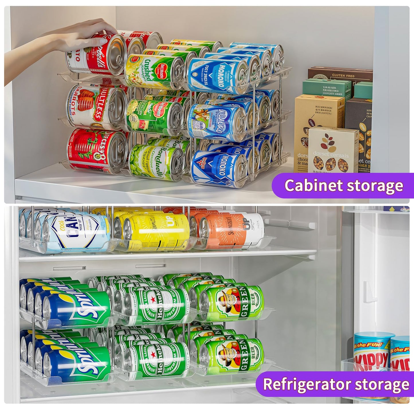 Can Organizer for Pantry, Upgraded Thickened Modular 3-Tier Combinable Can Storage and Beverage Dispenser Rack,Canned Food Organizer Rack Holds 36 Cans, Clear Can Holders for Pantry and Fridge