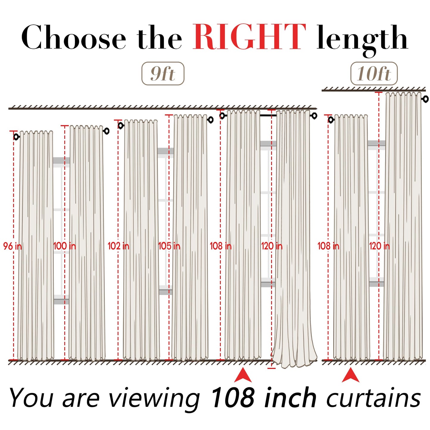 XTMYI 108 Inch Linen Curtains, Extra Long Ceiling Curtain for Track System with Hooks, Sheer Light Filitering 9FT 9 FT Curtains for Living Room Bedroom, Set of 2 Panel, Cream