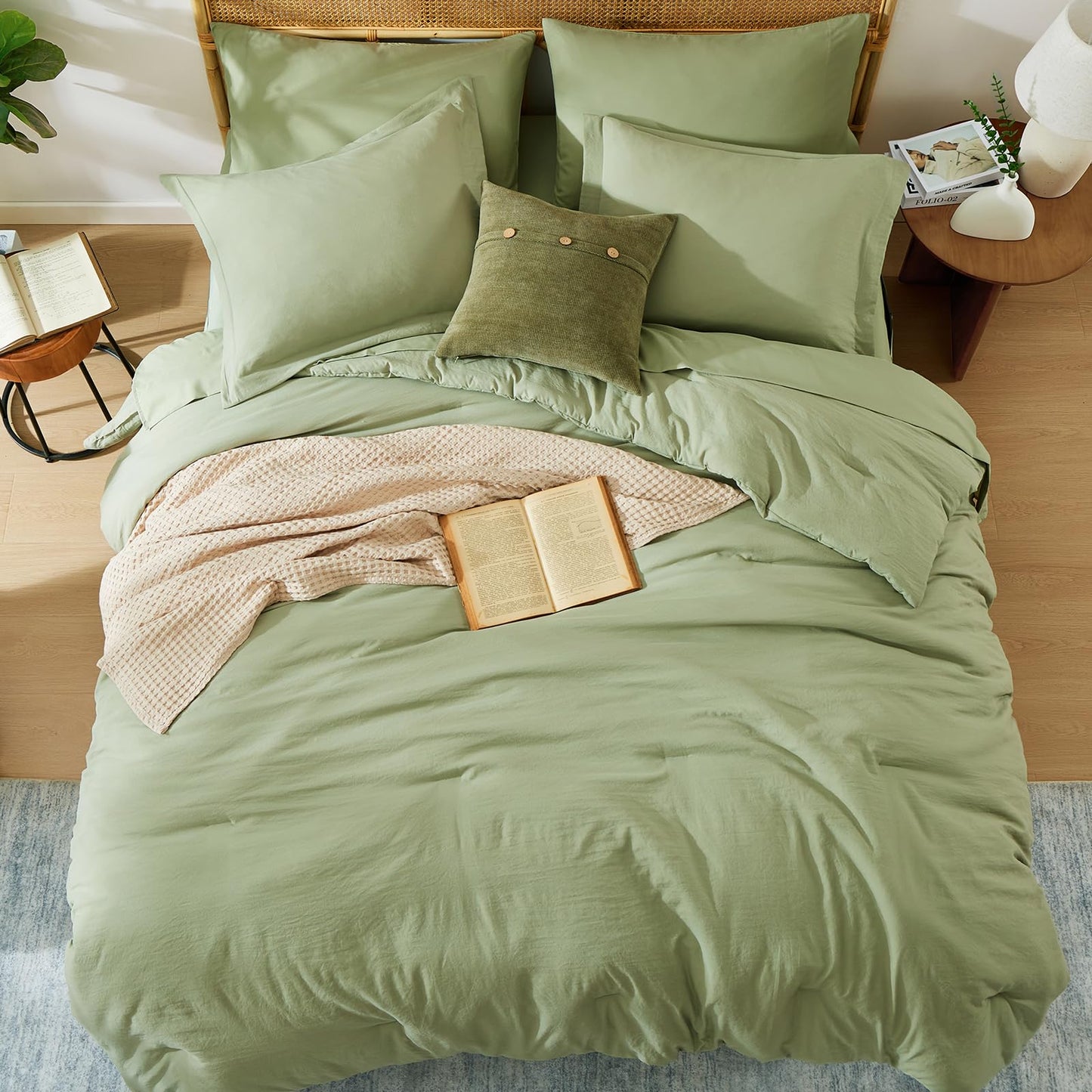 WRENSONGE Full Size Comforter Sets- 7 Pieces Sage Green Bed in a Bag Full Size Bedding Sets with Fitted Sheet, Flat Sheet, 2 Pillow Shams, 2 Pillowcases
