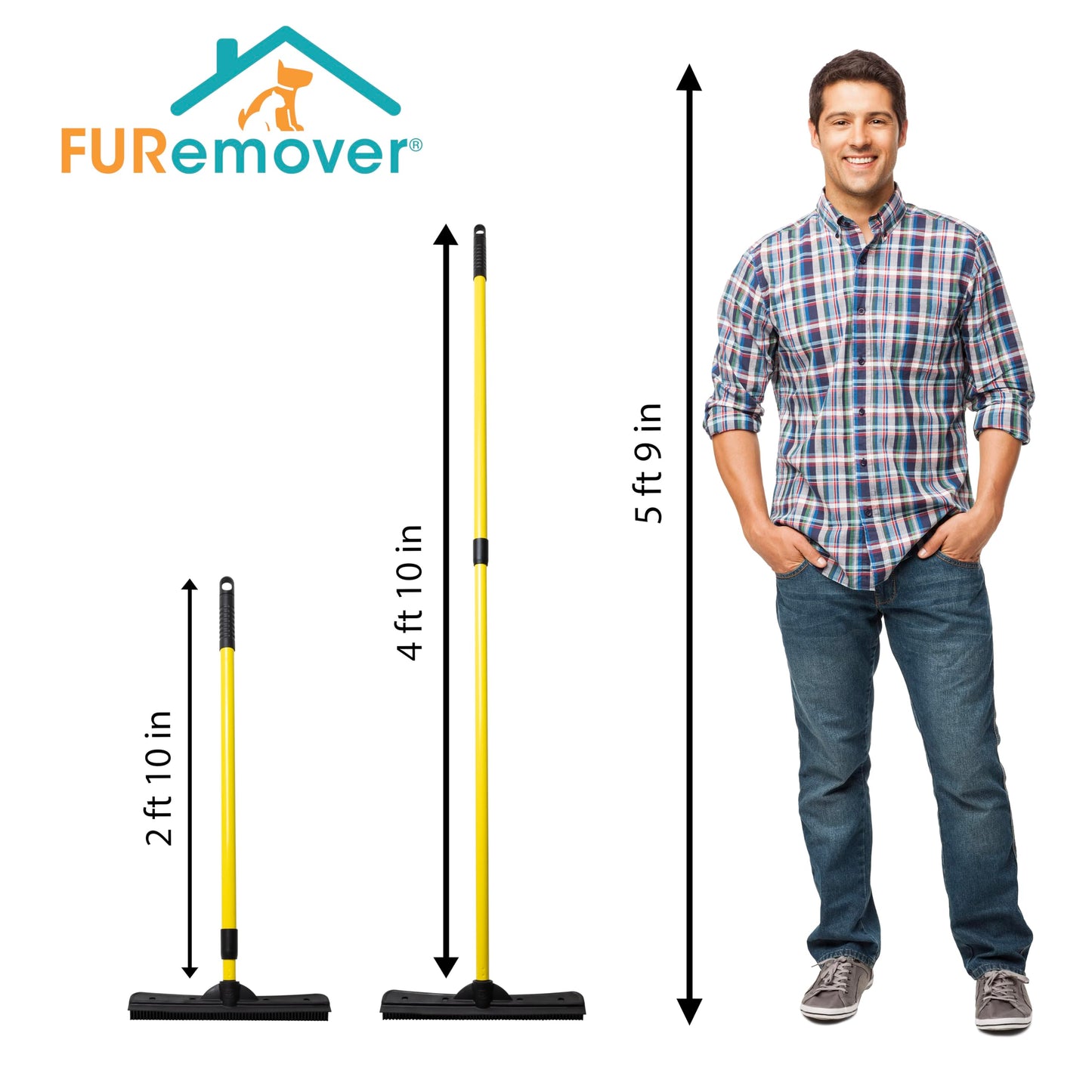 FURemover Pet Hair Removal Rubber Broom, 58" Telescopic Handle