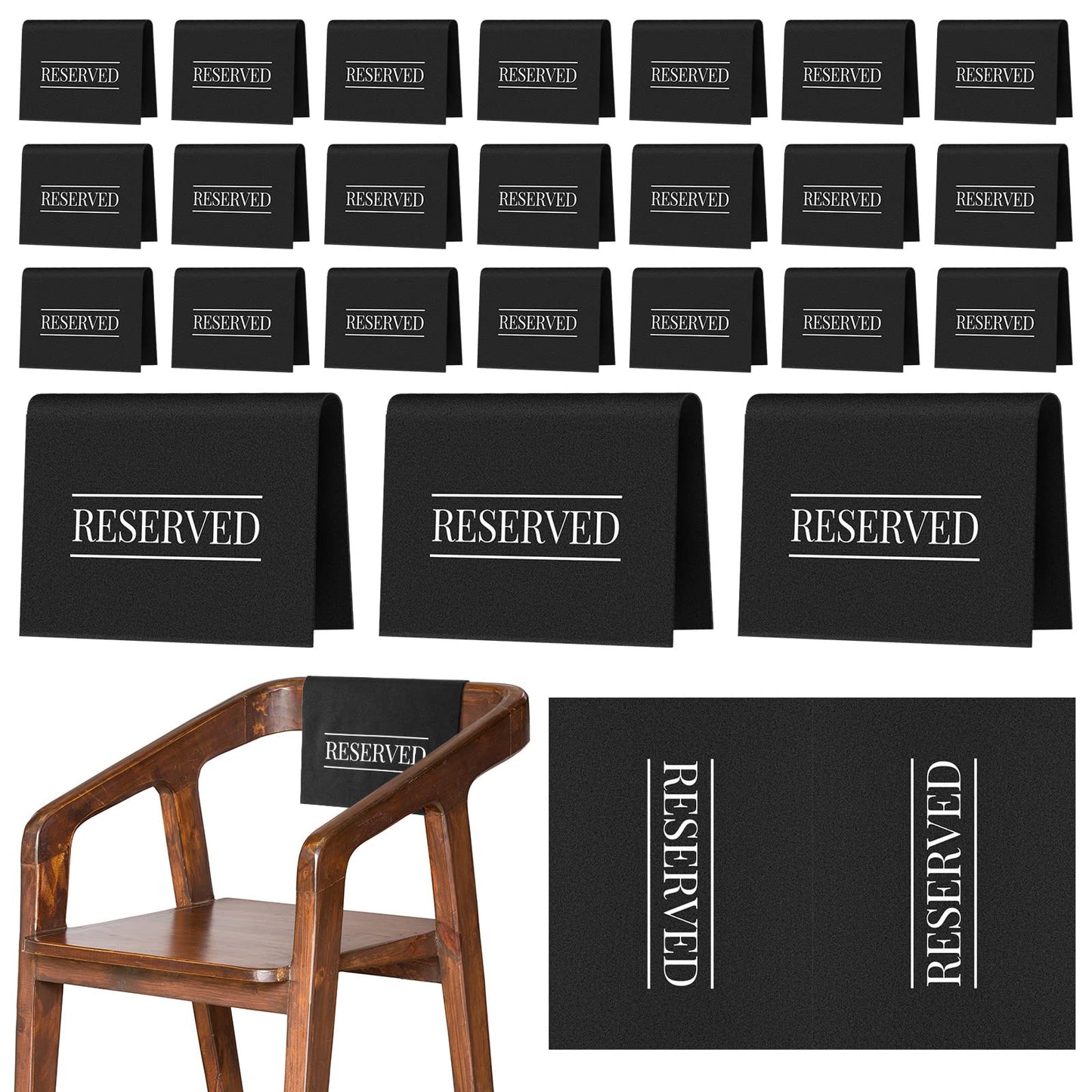 Buryeah 24 Pcs Reserved Seating Signs for Chairs Church Pew Reserved Chair Signs Placeholder with Printed Words for Weddings Parties Celebrations Receptions Church or Event (Black,White)