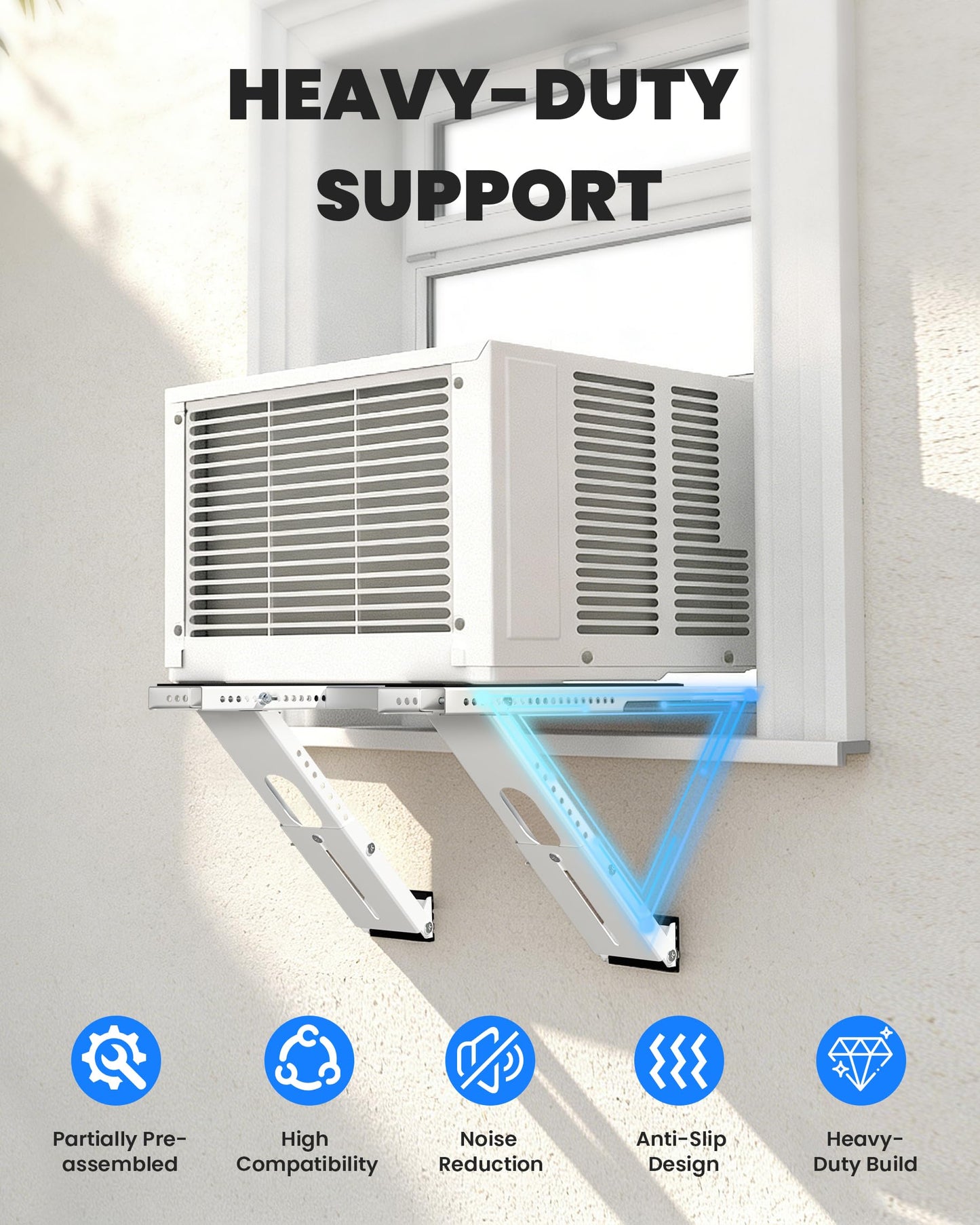 Toutgood Window AC Bracket, Heavy Duty Window Air Conditioner Support Brackets with 2 Arms, A/C Holder for 5000 Btu to 24000 Btu Outdoor AC Window Units, Max 220 Lb Capacity