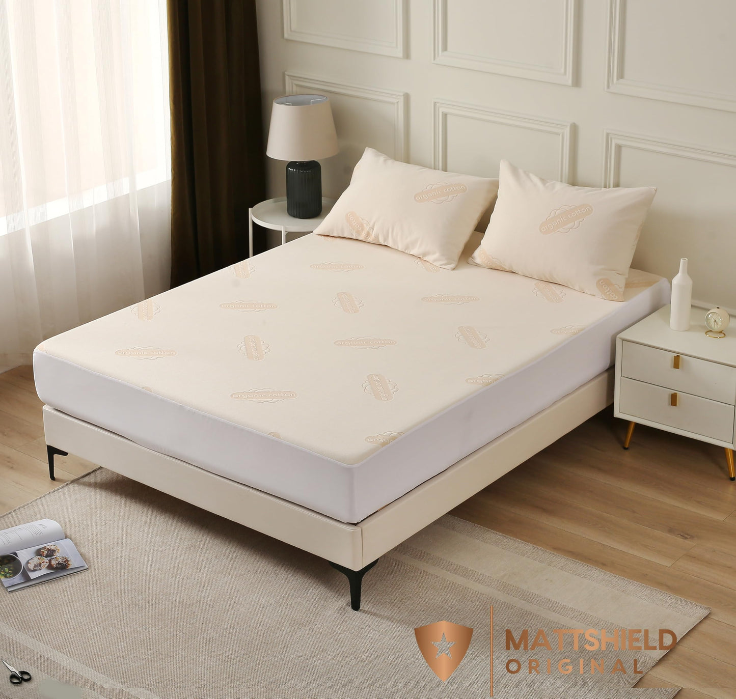Waterproof Organic Mattress Protector Queen Size – Premium Soft Organic Cotton Surface Mattress Cover – Noiseless & Breathable 250 GSM Mattress Pad – Deep Pocket Fitted Design