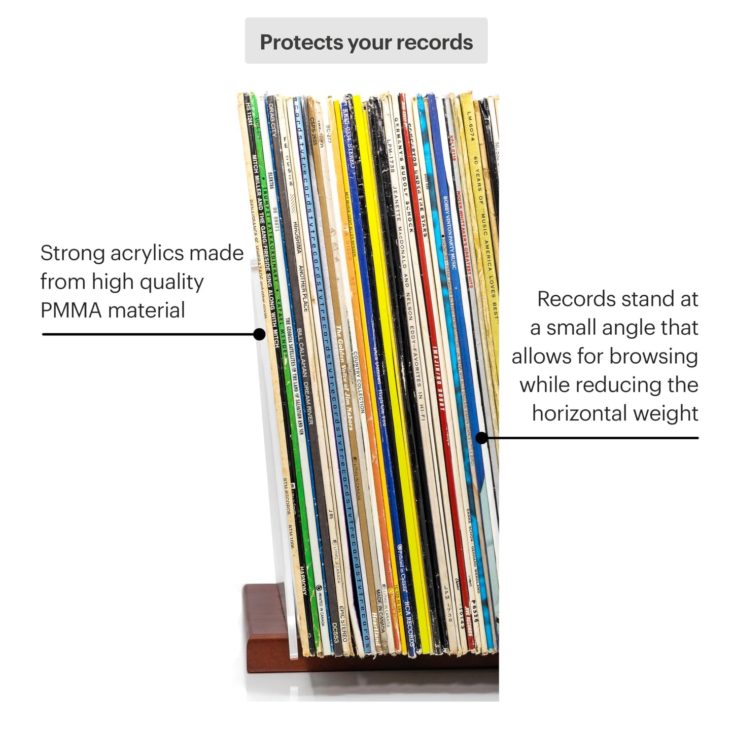 MÖNKE Premium Vinyl Record Storage - a Mid-Century Style Record Holder for Albums, 60-70 LP Capacity - Complements Any Record Player (Brown)