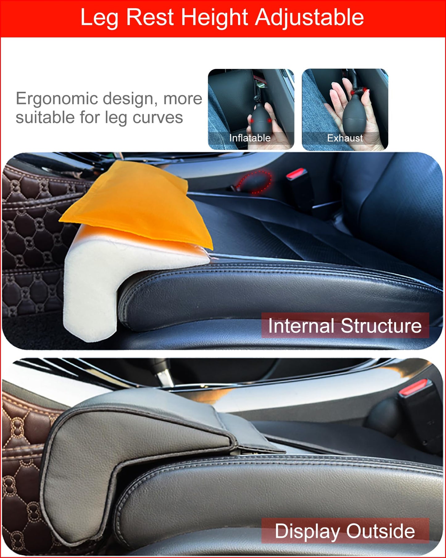 Pianotlbosx Car Leg Extender Leg Support for Driving, Car Front Seat Thigh Extender Support Cushions, Adjustable Length/Height/Angle Leg Rest Pillow for Cars Office (Black)