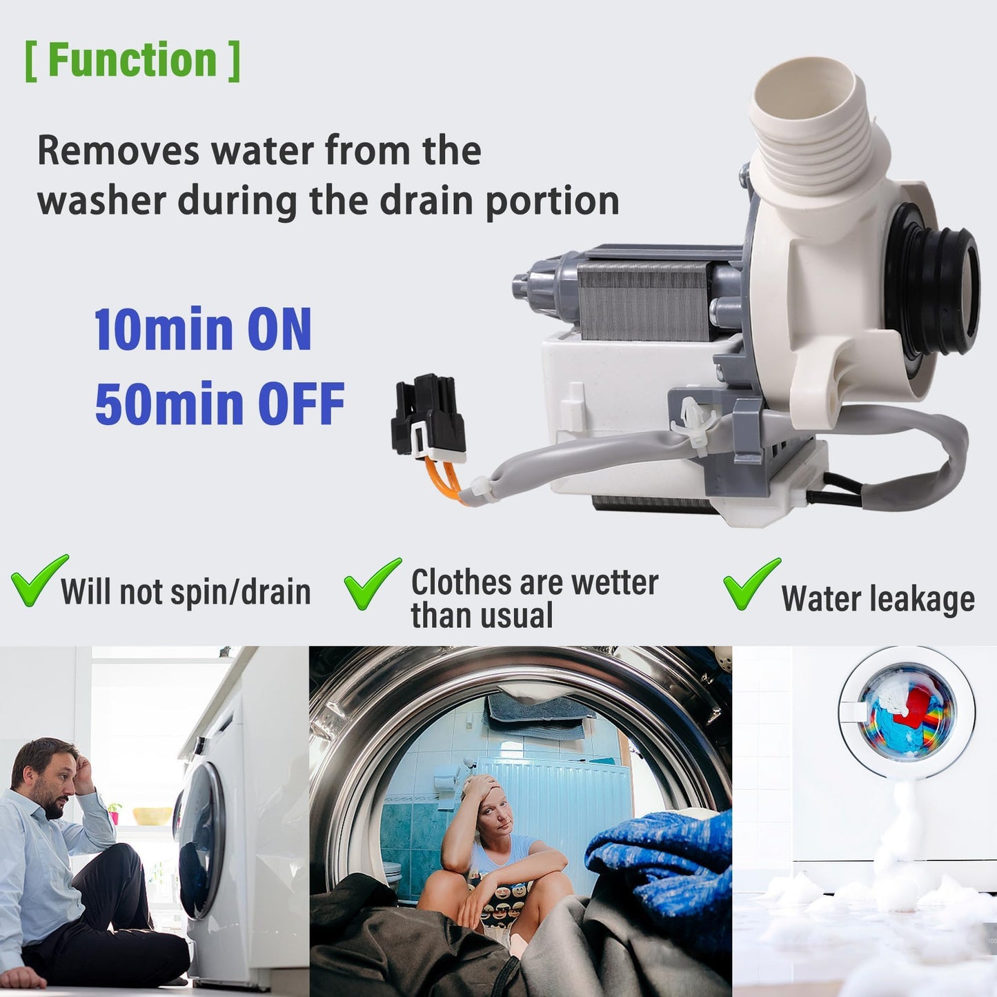 GTW335ASN2WW GTW330ASK3WW GTW335ASN1WW Washer Drain Pump by Semzohc - Compatible with G.E Hot-point Washers GTW465ASN2WW GTW460ASJ8WW GTW680BSJ6WS HTW200ASK1WW PTW600BSR1WS