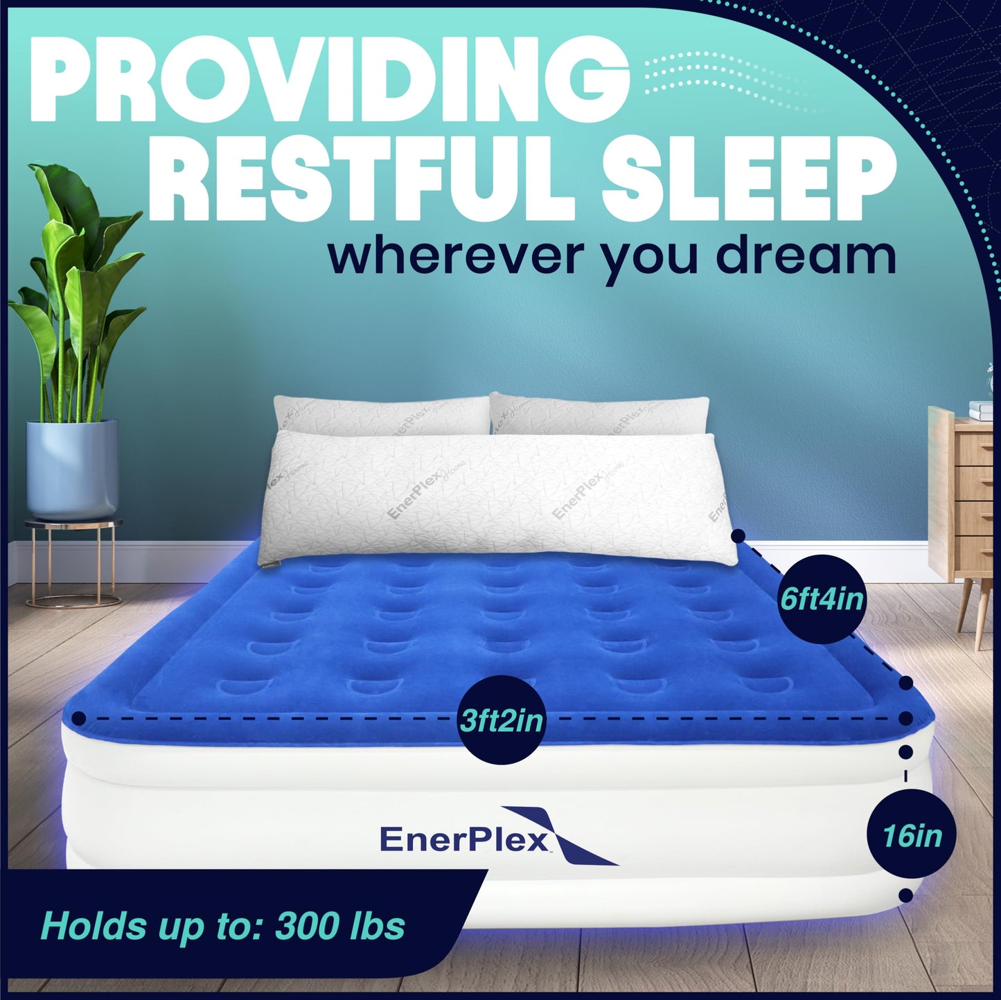 EnerPlex Twin Air Mattress with Built-in Pump - 16 Inch Double Height Inflatable Mattress for Camping, Home & Portable Travel - Durable Blow Up Bed with Dual Pump - Easy to Inflate/Quick Set Up﻿
