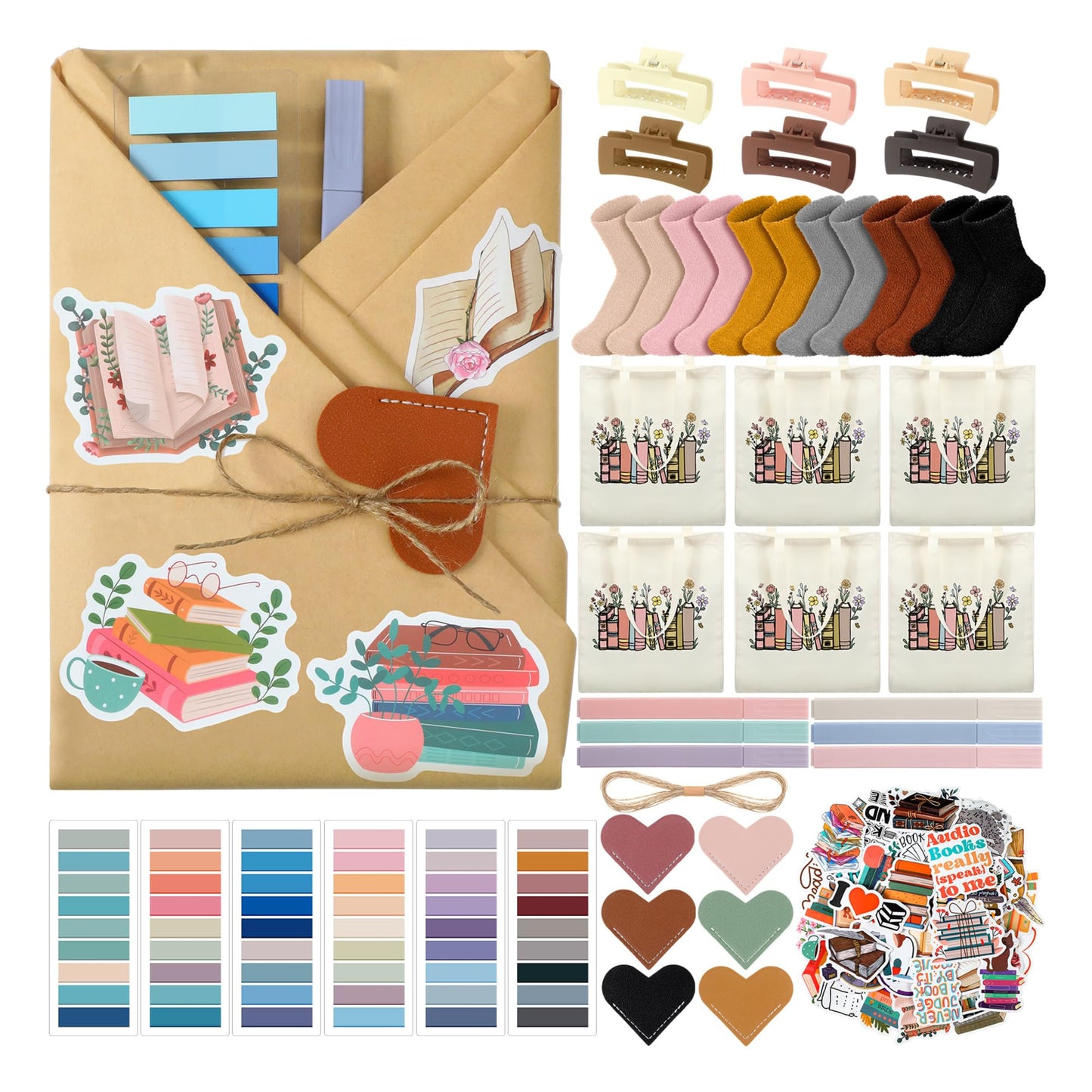 Resurhang 6 Sets/92 Pcs Blind Date with a Book Gift Supplies Book Lovers Gifts Books Club Gifts Kits Including Wildflower Canvas Bags Bookmarks Stickers Bookish Librarian Readers Gift for Women Men