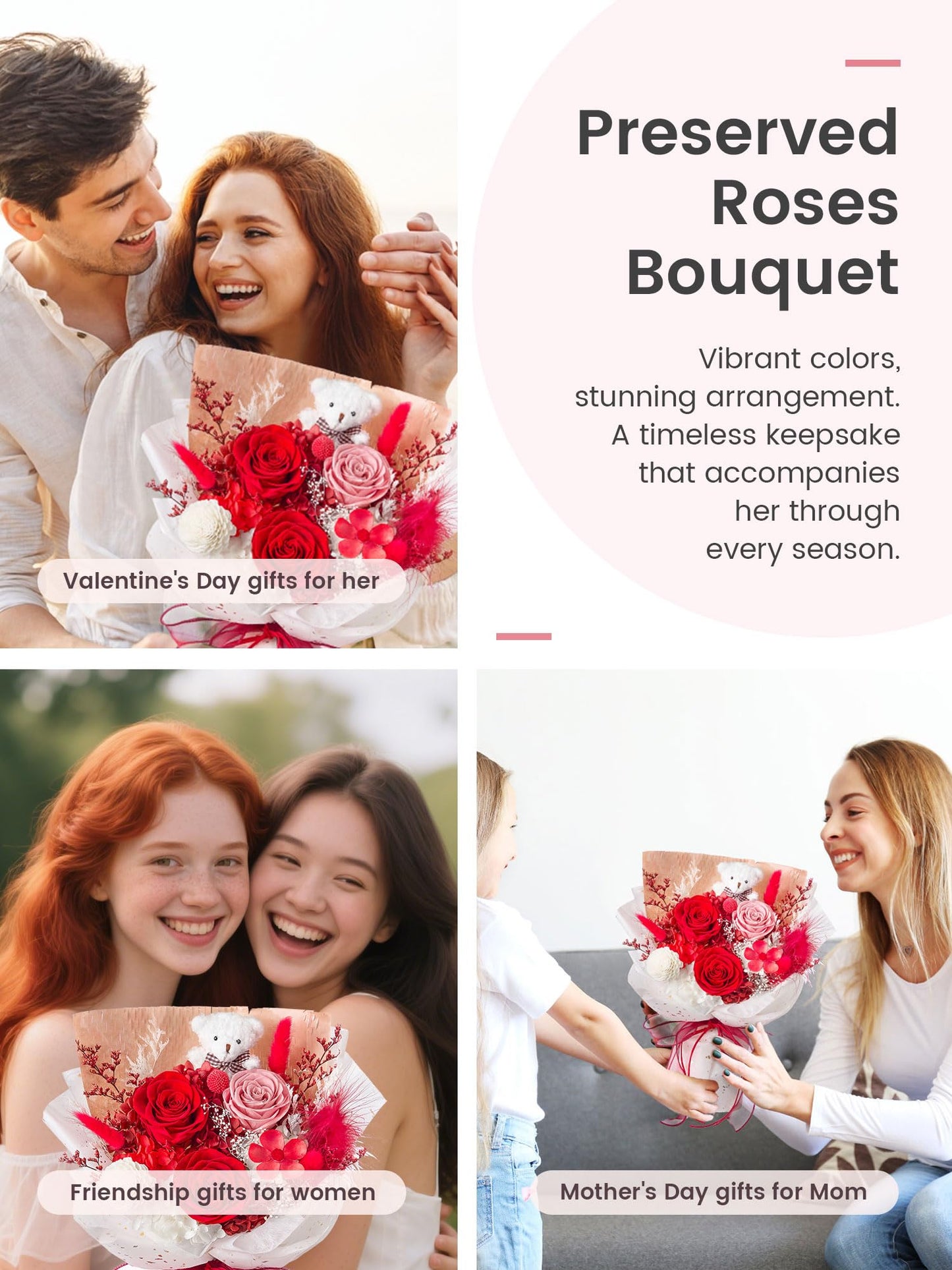 Polylove Forever Flower Bouquet Flowers for Delivery Prime Preserved Roses with Bear Gift Box for Wife Women Mother Day Anniversary Birthday (Red)
